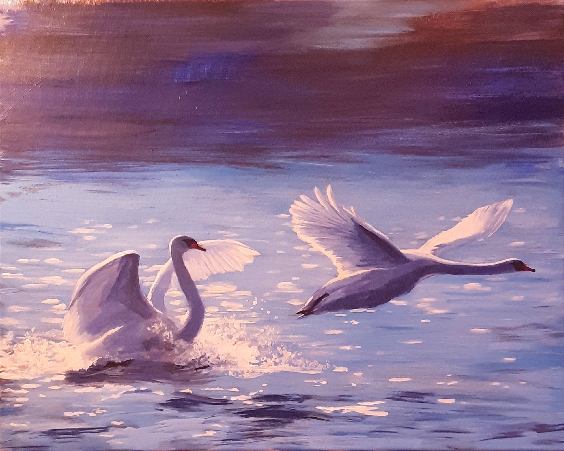 SOLD, Swan Lake, Acrylic on Canvas, Copyright 2021 Hirschten