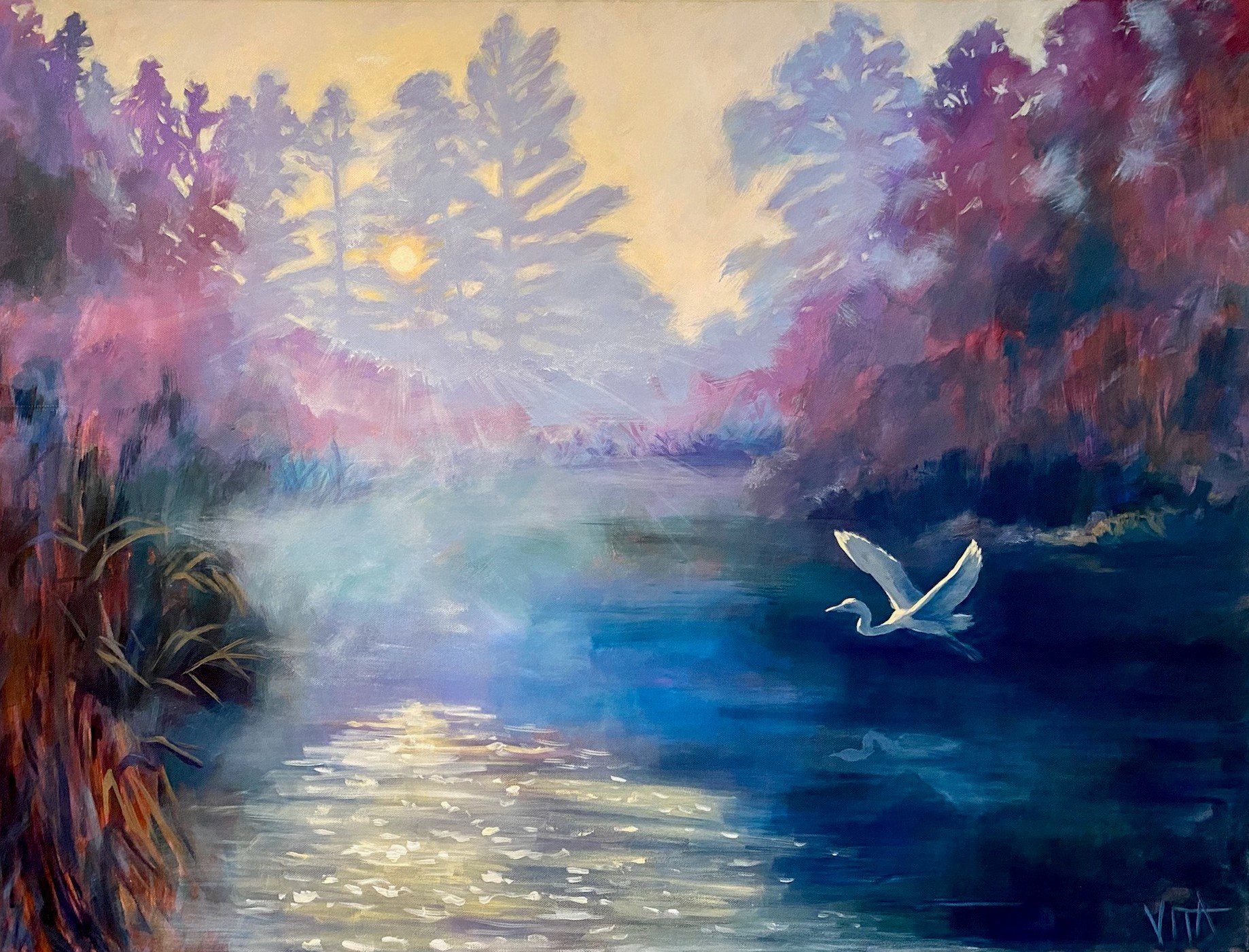 SOLD, Morning at the Rookery, Acrylic on Canvas, Copyright 2021 Hirschten