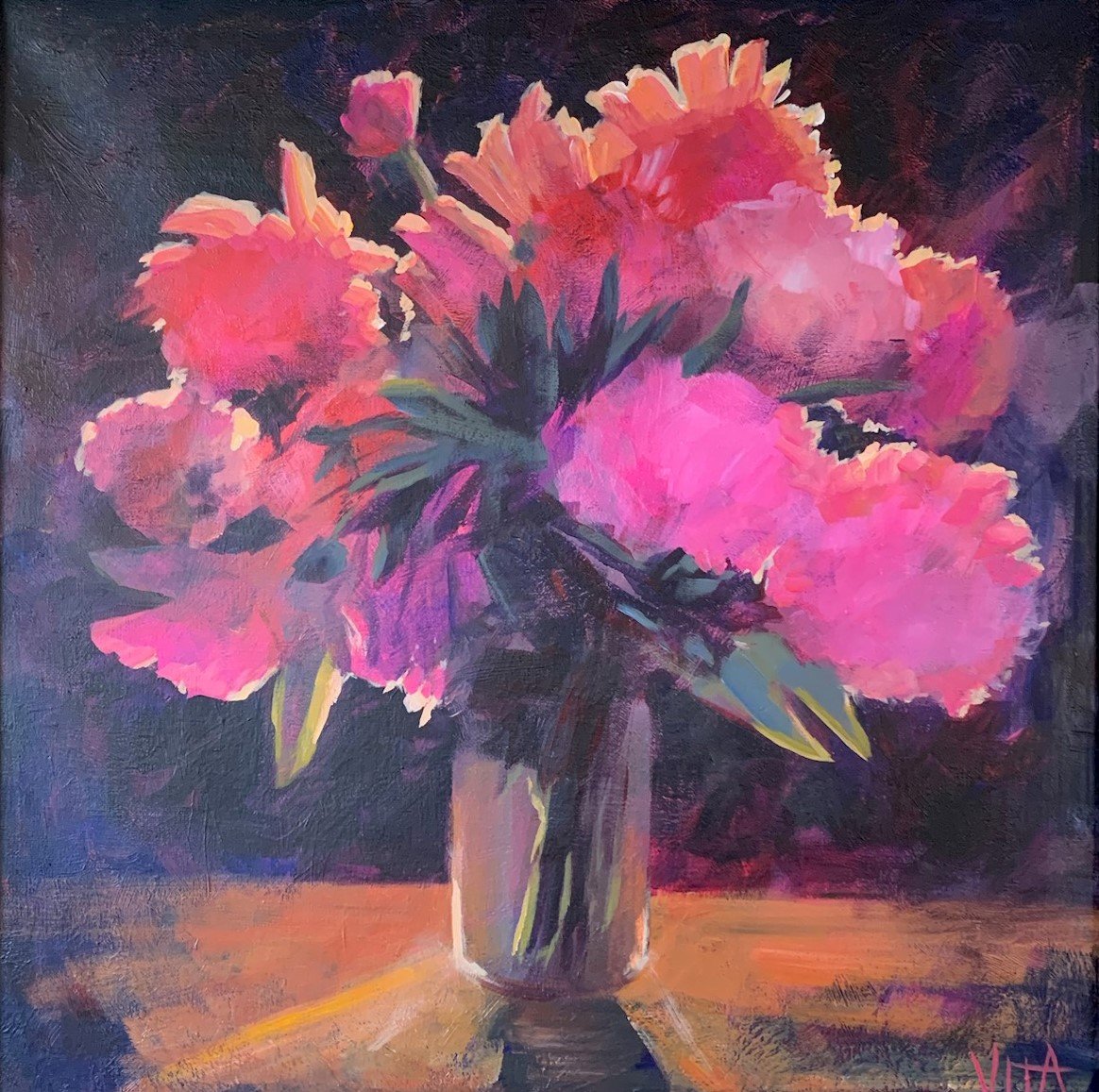 SOLD, Highlights on Flowers, Acrylic on Canvas, Copyright 2023 Hirschten