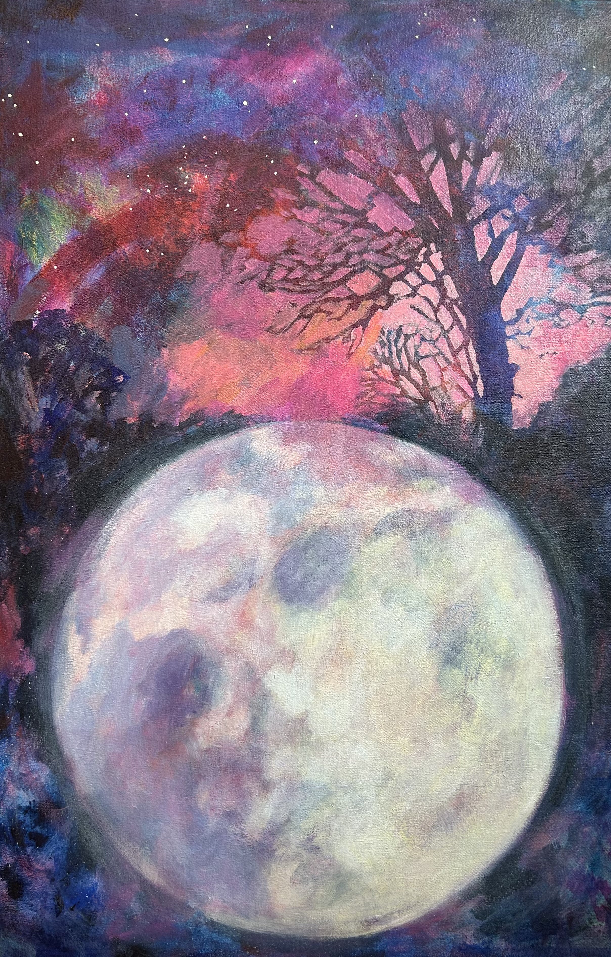 SOLD, The Moon Tree, Acrylic on Canvas, Copyright 2023 Hirschten