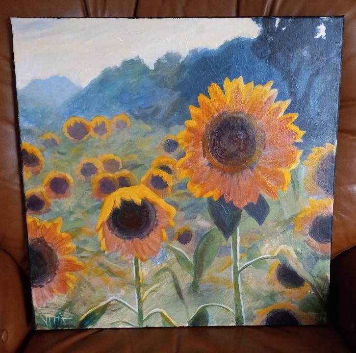 SOLD, Sunflowers on a Sunny Afternoon, Acrylic on Canvas, Copyright 2023 Hirschten