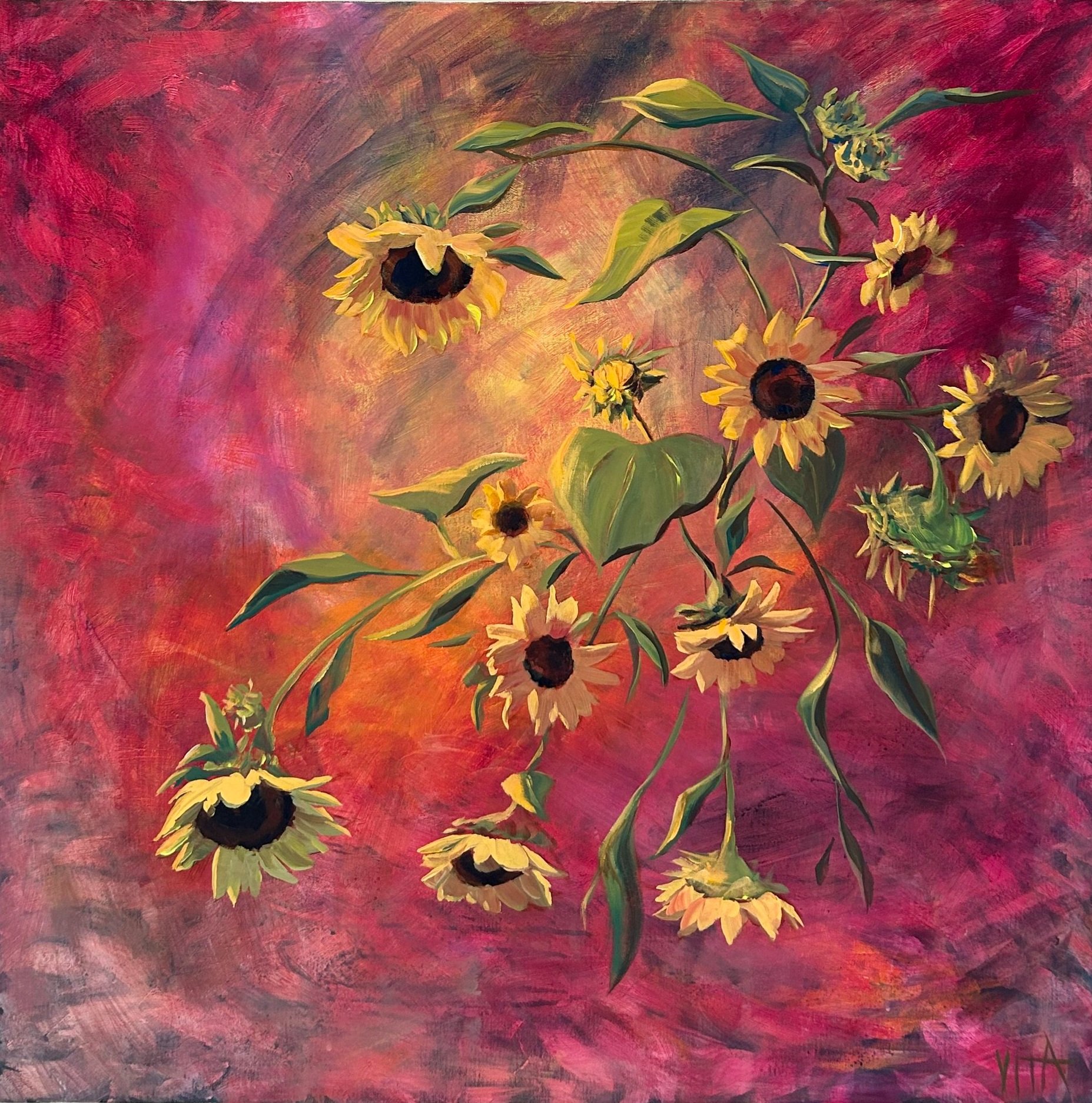 SOLD, Dreaming of Sunflowers, Acrylic on Canvas, Copyright 2022 Hirschten