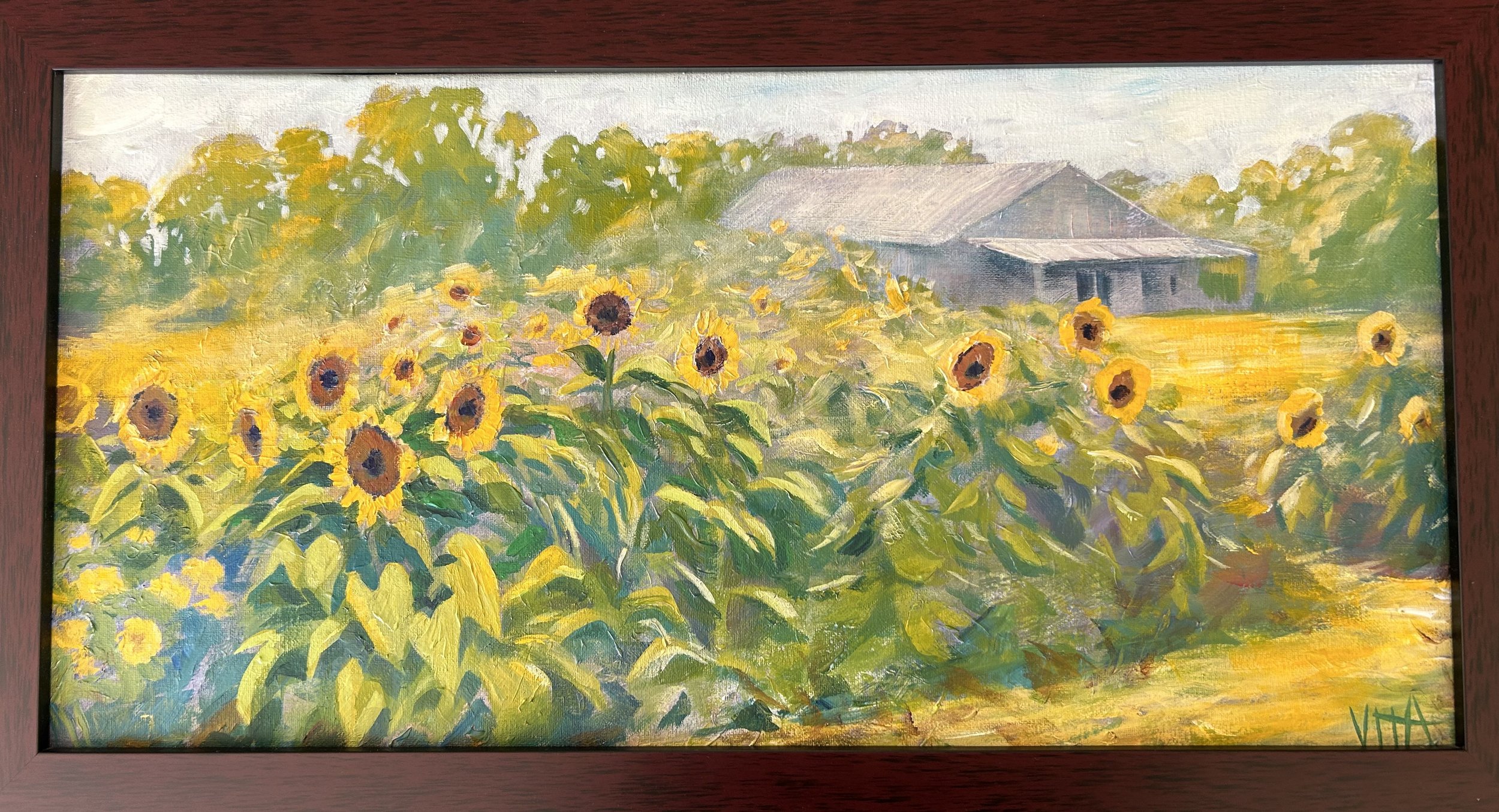 SOLD, Sunflowers at Cornocopia Farm, Oil on Canvas, Copyright 2022 Hirschten