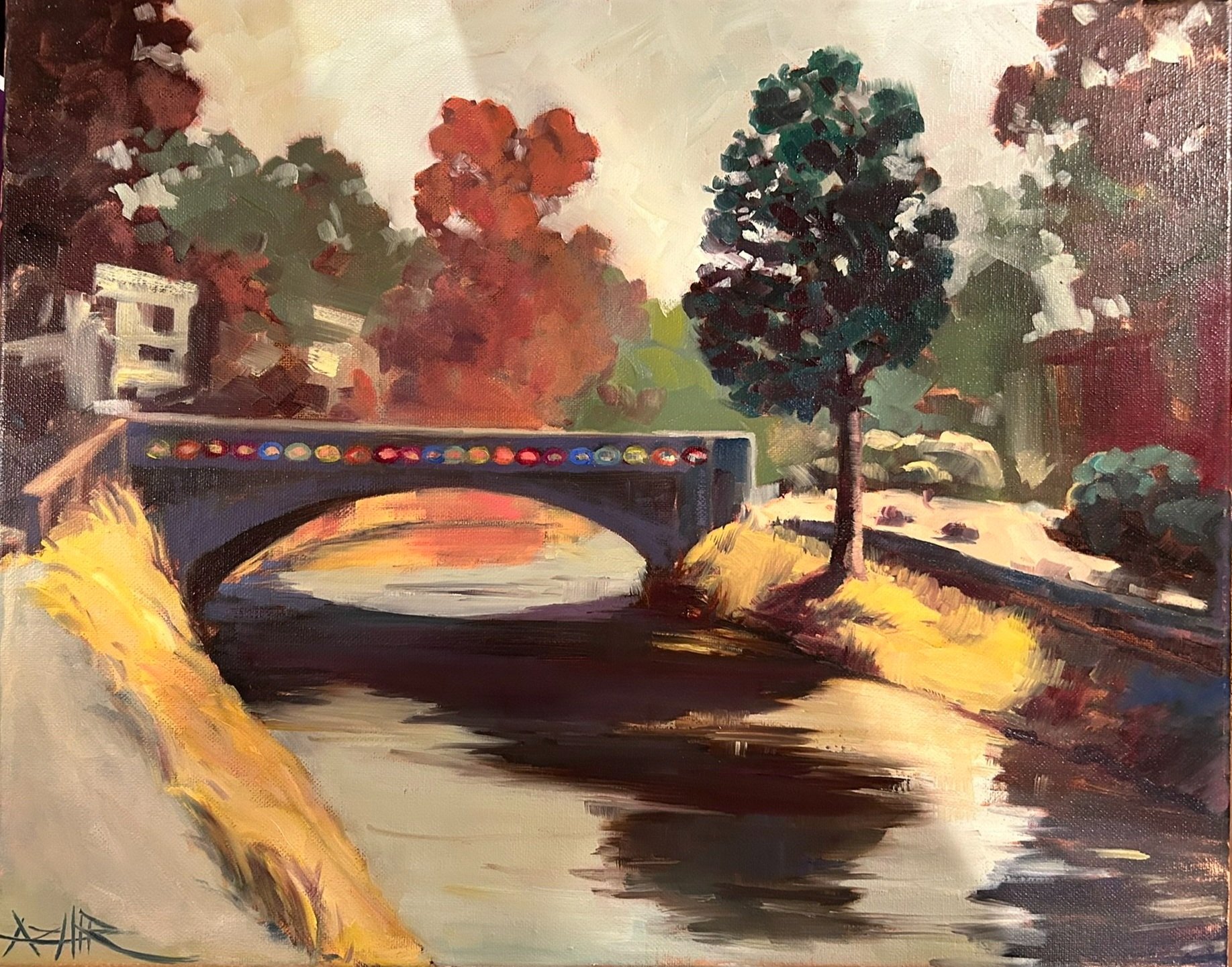 SOLD, The Rainbow Bridge Broad Ripple, Oil on Canvas, Copyright 2018 Hirschten
