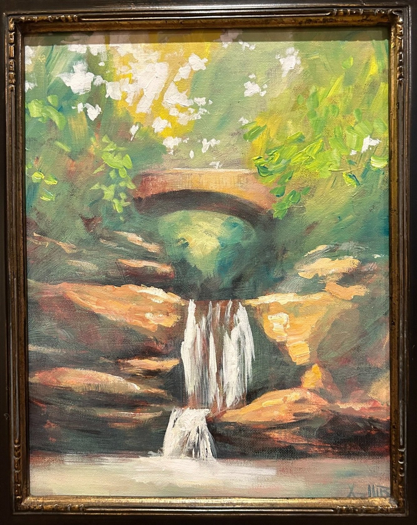 SOLD, Waterfall at Hocking Hills, Acrylic on Canvas, Copyright 2017 Hirschten
