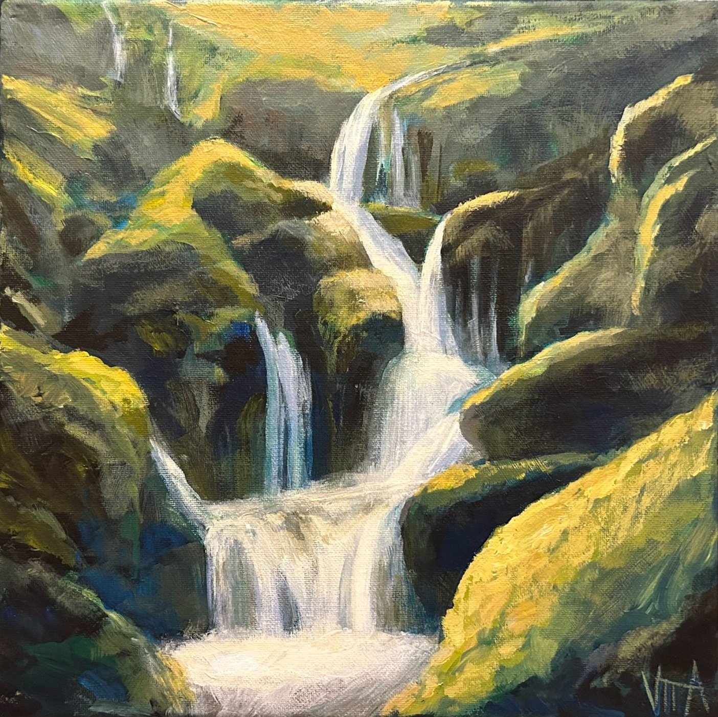 SOLD, The Waterfall, Acrylic on Canvas, Copyright 2024 Hirschten