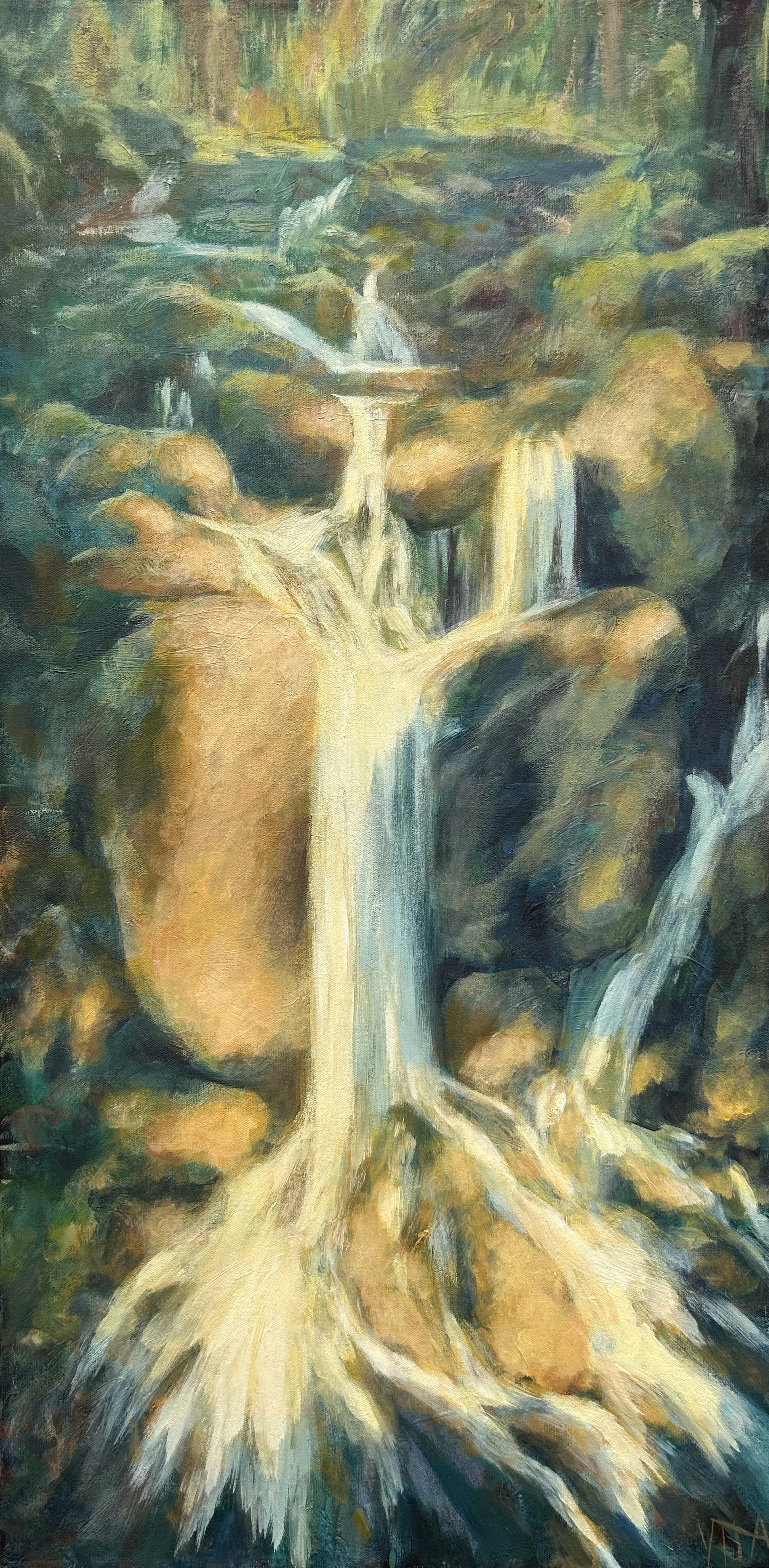 SOLD, Waterfall in NC, Acrylic on Canvas, Copyright 2025 Hirschten