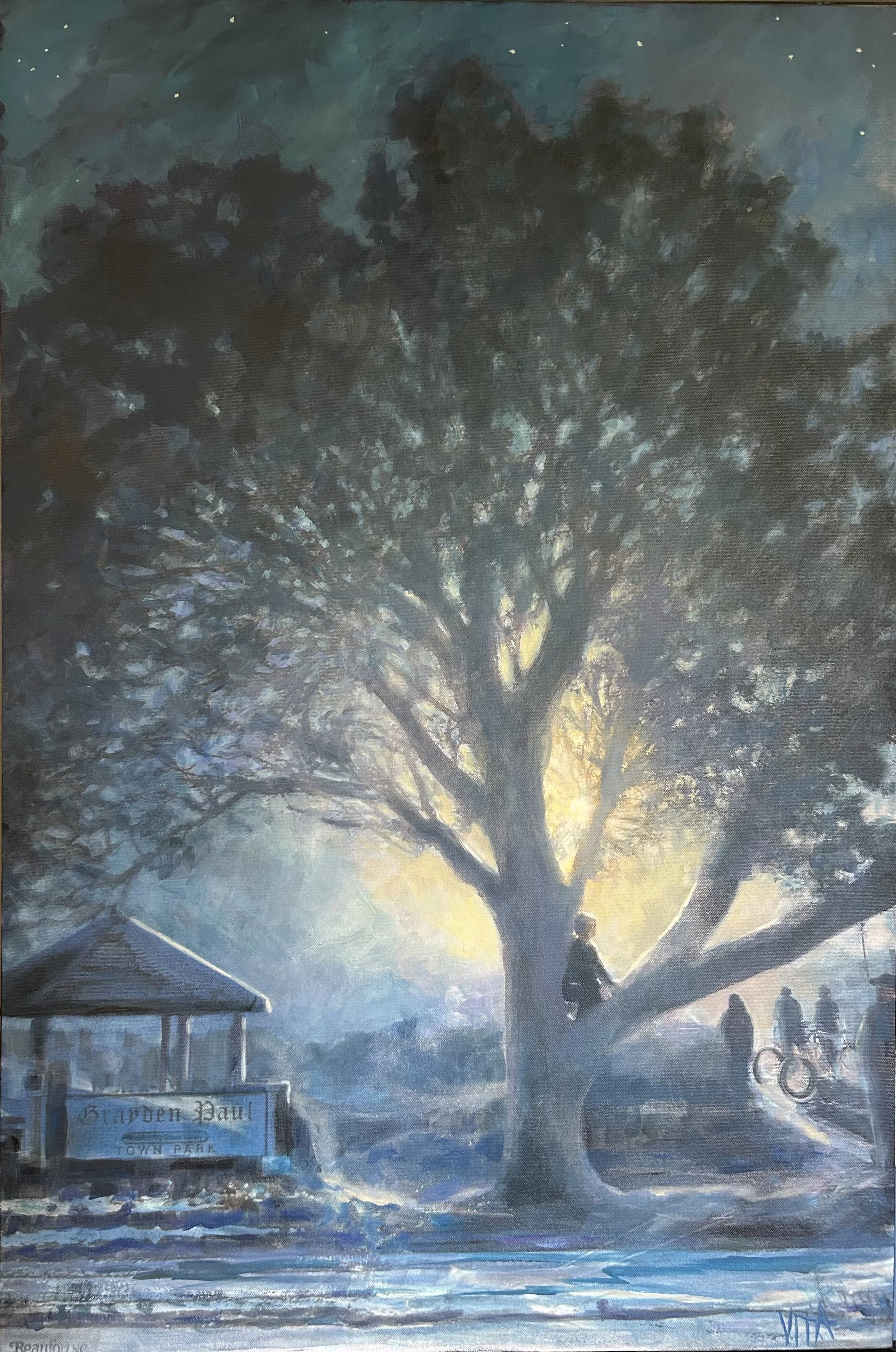 SOLD, The Boy in the Tree Beaufort NC, Acrylic on Canvas, Copyright 2025 Hirschten