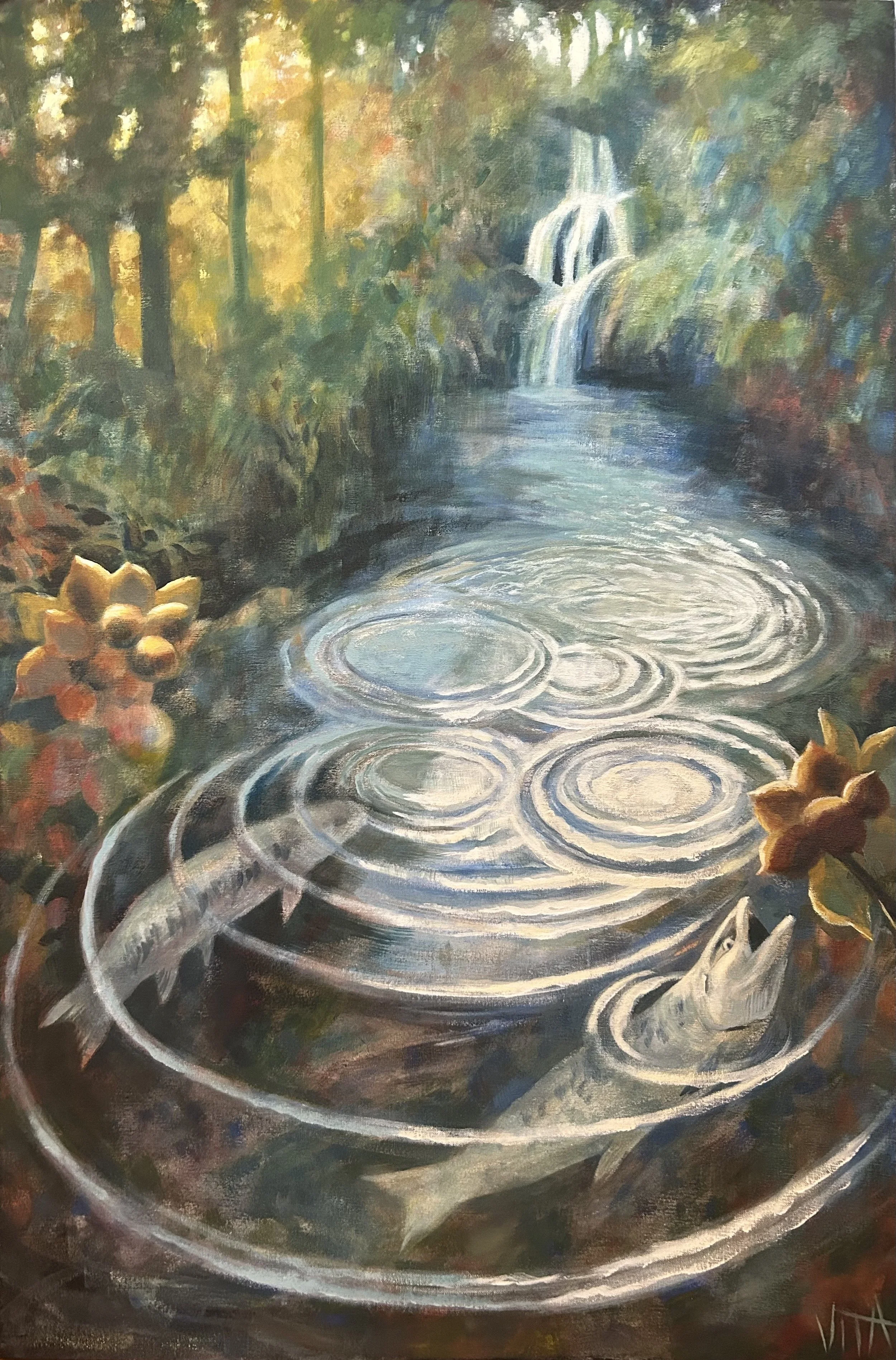SOLD, The Legend of Conla's Well Ireland, Acrylic on Canvas, Copyright 2025 Hirschten