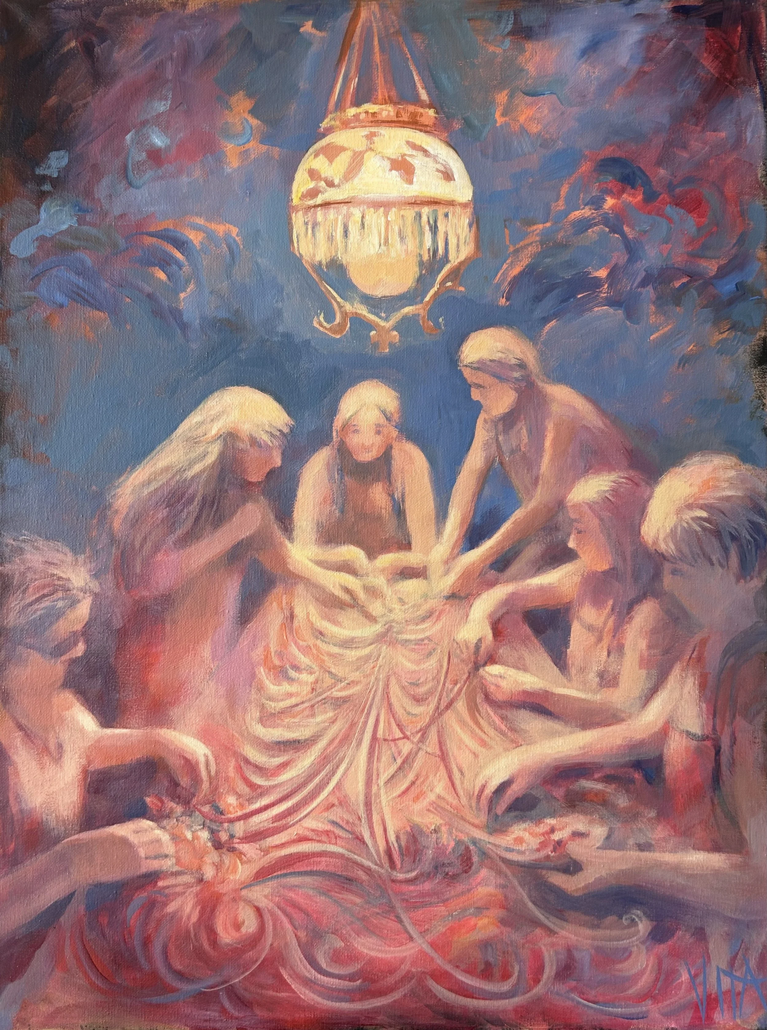 SOLD, Crafting at the Girl House No Boundaries Residency, Acrylic on Canvas, Copyright 2026 Hirschten