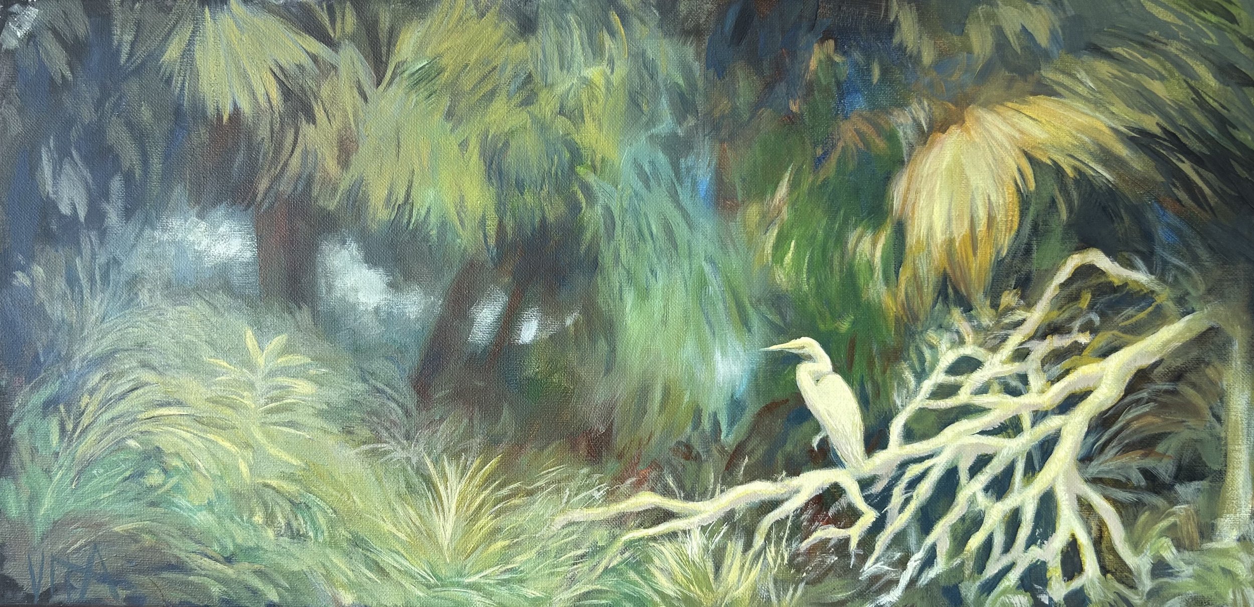 SOLD, Egret on Bald Head Island No Boundaries Residency, Acrylic on Canvas, Copyright 2026 Hirschten