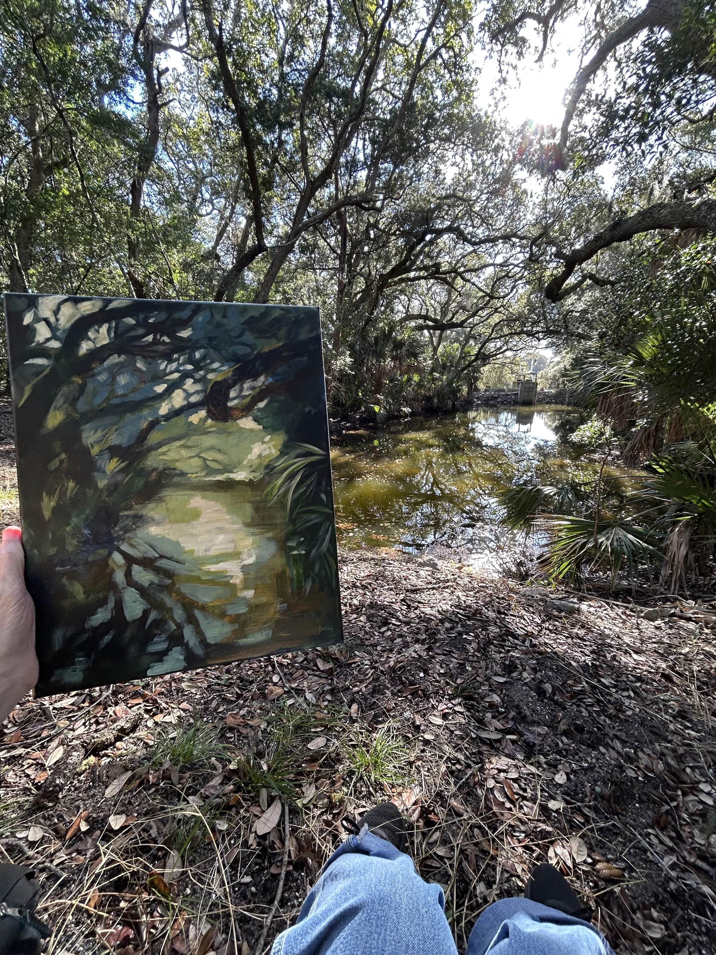 SOLD, Bald Head Island Swamp No Boundaries Residency 2026, Acrylic on Canvas, Copyright 2026 Hirschten