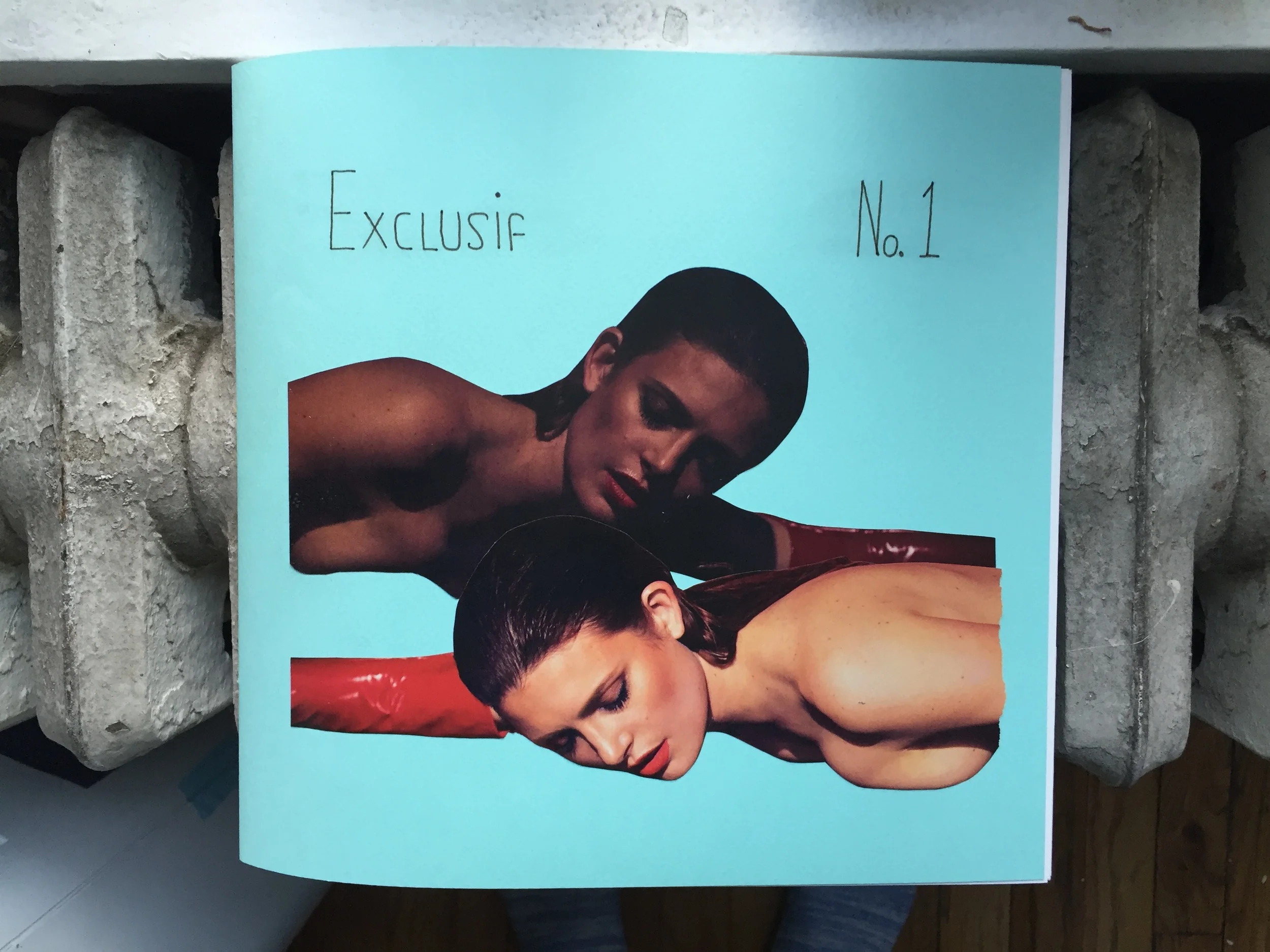  A project inspired by an account of how Cattelan created issues of  Permanent Food  in 24 hours by picking up magazines at a newstand, tearing things out, and reediting them. Exclusif No 1. was created in one day in May 2016. 