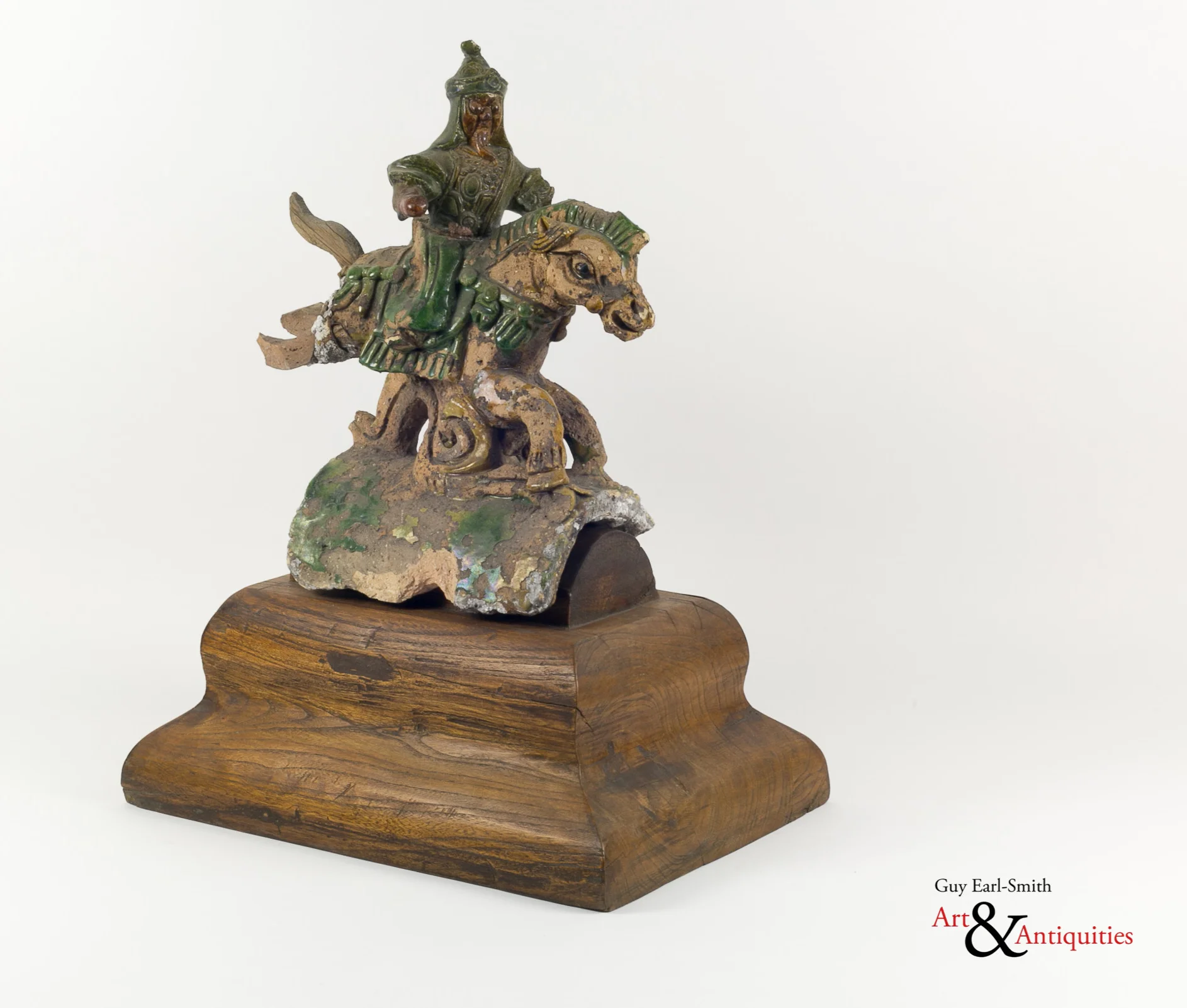 A Sancai Glazed Ming Dynasty Equestrian Form Roof Tile