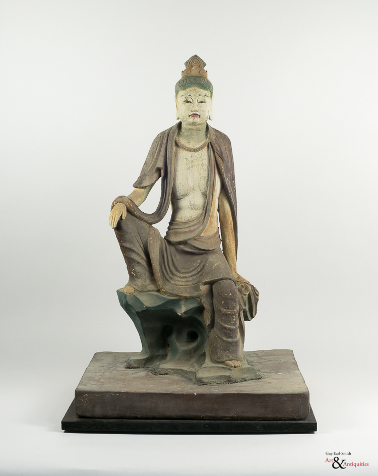 A Painted Clay Ming Dynasty Sculpture Of Guanyin, c. 1368-1644