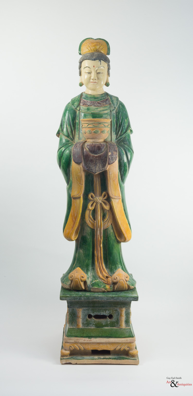 A Sancai-Glazed Ming Dynasty Pottery Sculpture of a Courtier, c. 1368-1644