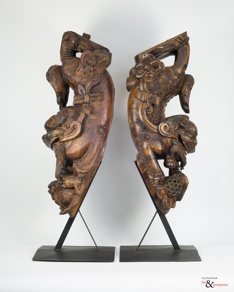 Two Wooden Qing Dynasty Architectural Elements, c. 19th Century