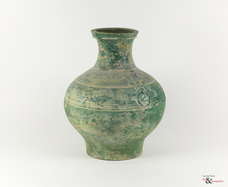 A Green Glazed Han Dynasty Pottery Jar (Hu), c. 206 BC - 220 AD