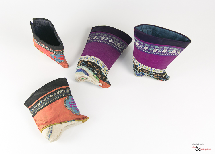 Two Pairs of Embroidered Silk Lotus Shoes, c. 19th/20th Century