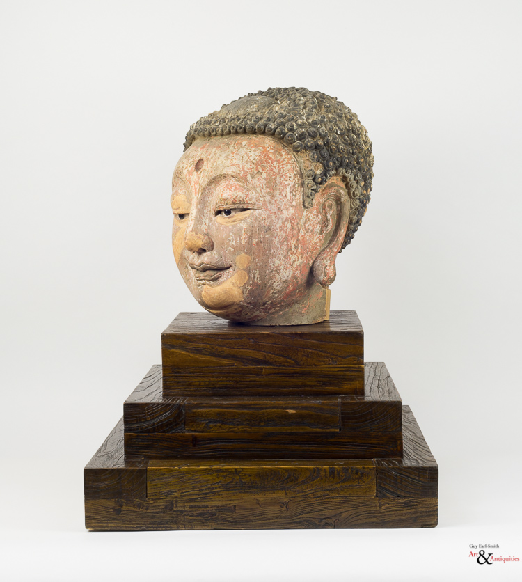 A Painted Clay Ming Dynasty Head of Buddha, c. 1368-1644
