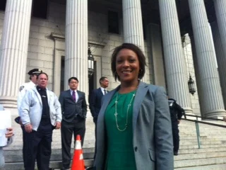  on the set of "Golden Boy" starring Chi McBride and Theo James 