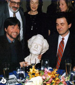   Ken Burns with  Mark Twain , half-round bust award presented at the Lotos Club.  