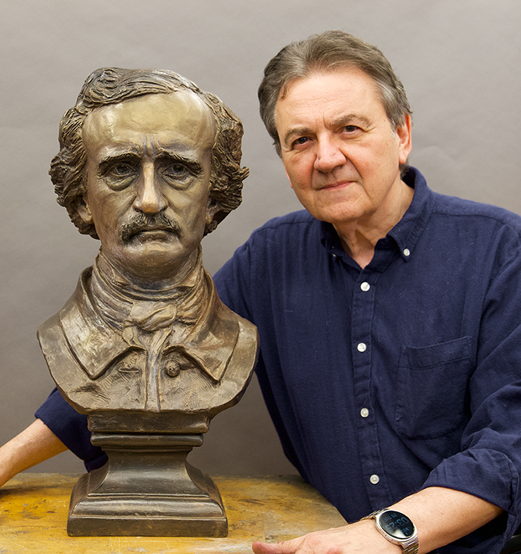 Portrait sculpture of Edgar Allan Poe by Zenos Frudakis