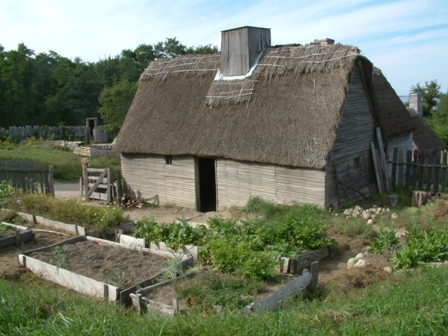 English pilgrim house and garden at the Plimoth Plantation.