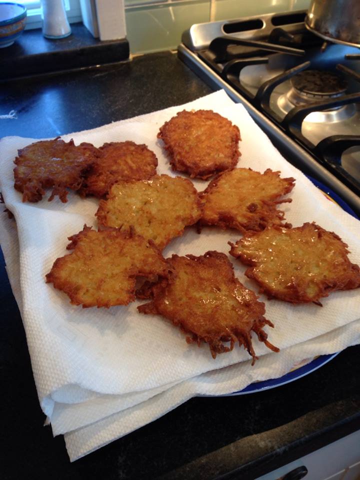 Deb's Latkes awaiting party guests in 2014.