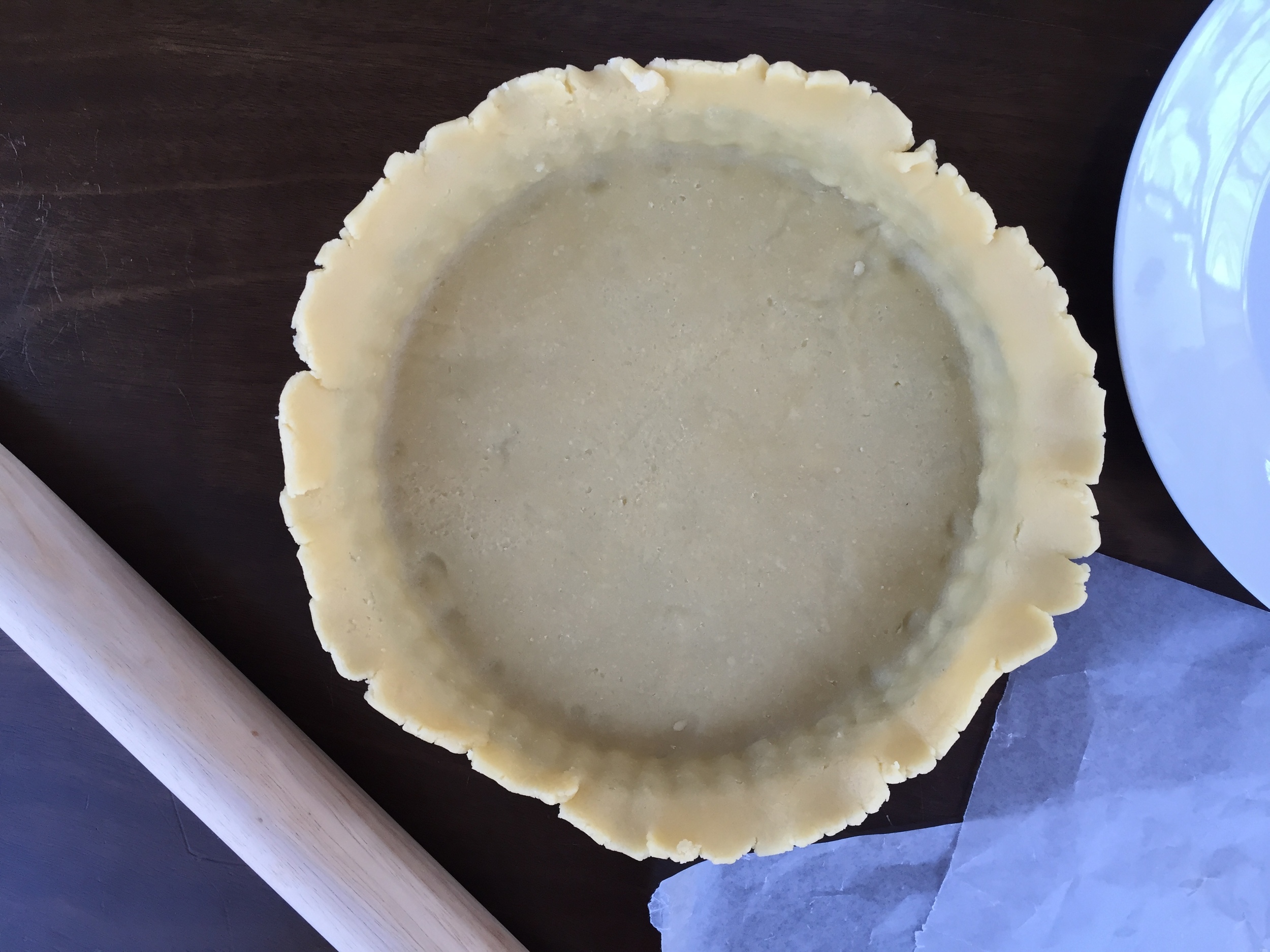 Pâte Sablée in the tart pan.