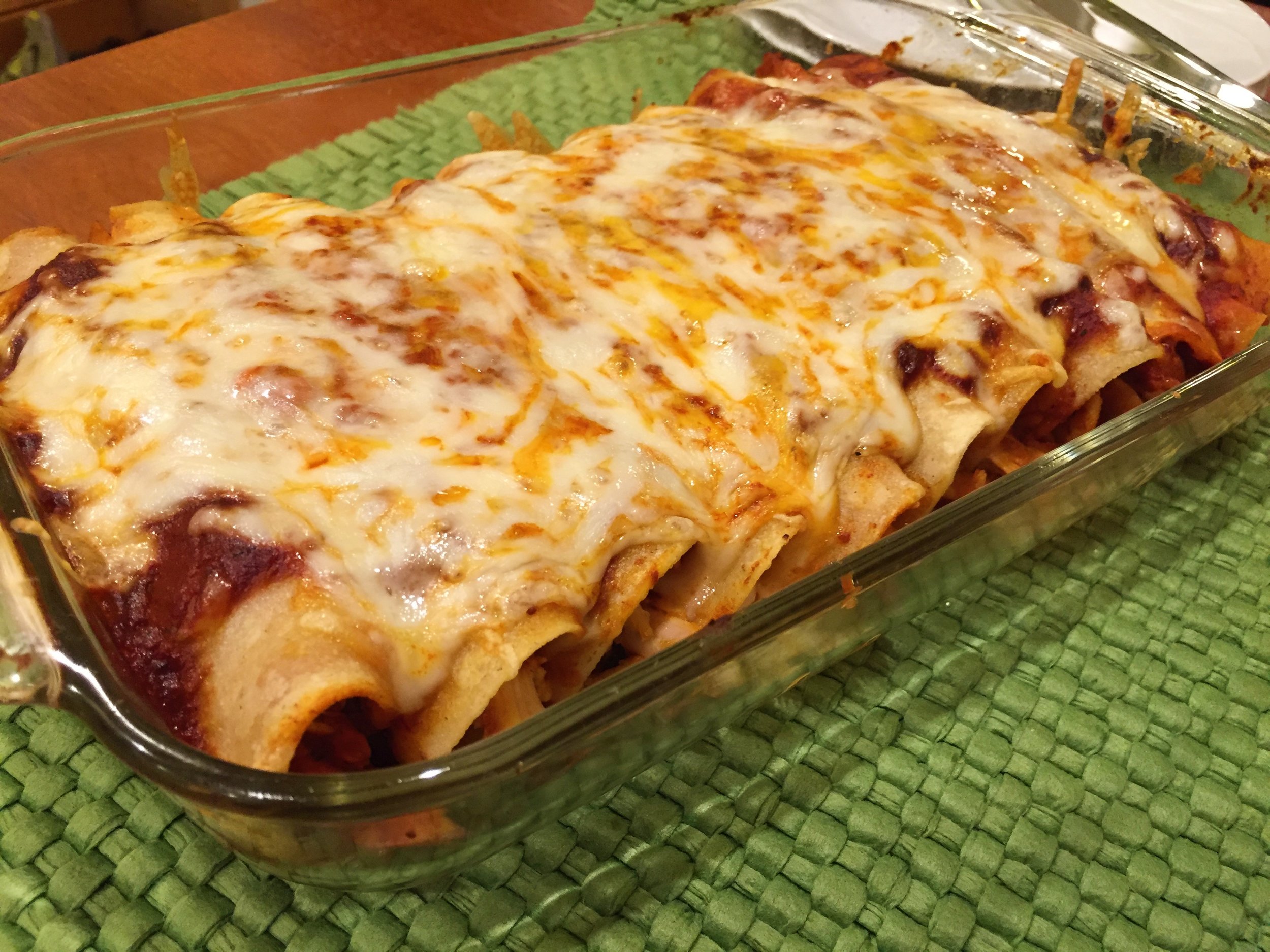 Turkey Enchiladas, made in the Adventure Kitchen