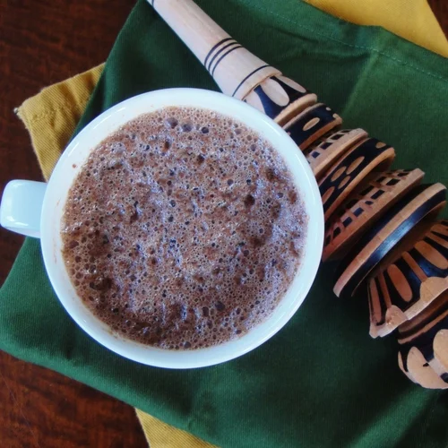Mexican Hot Chocolate, shown with my molinillo for frothing the top.