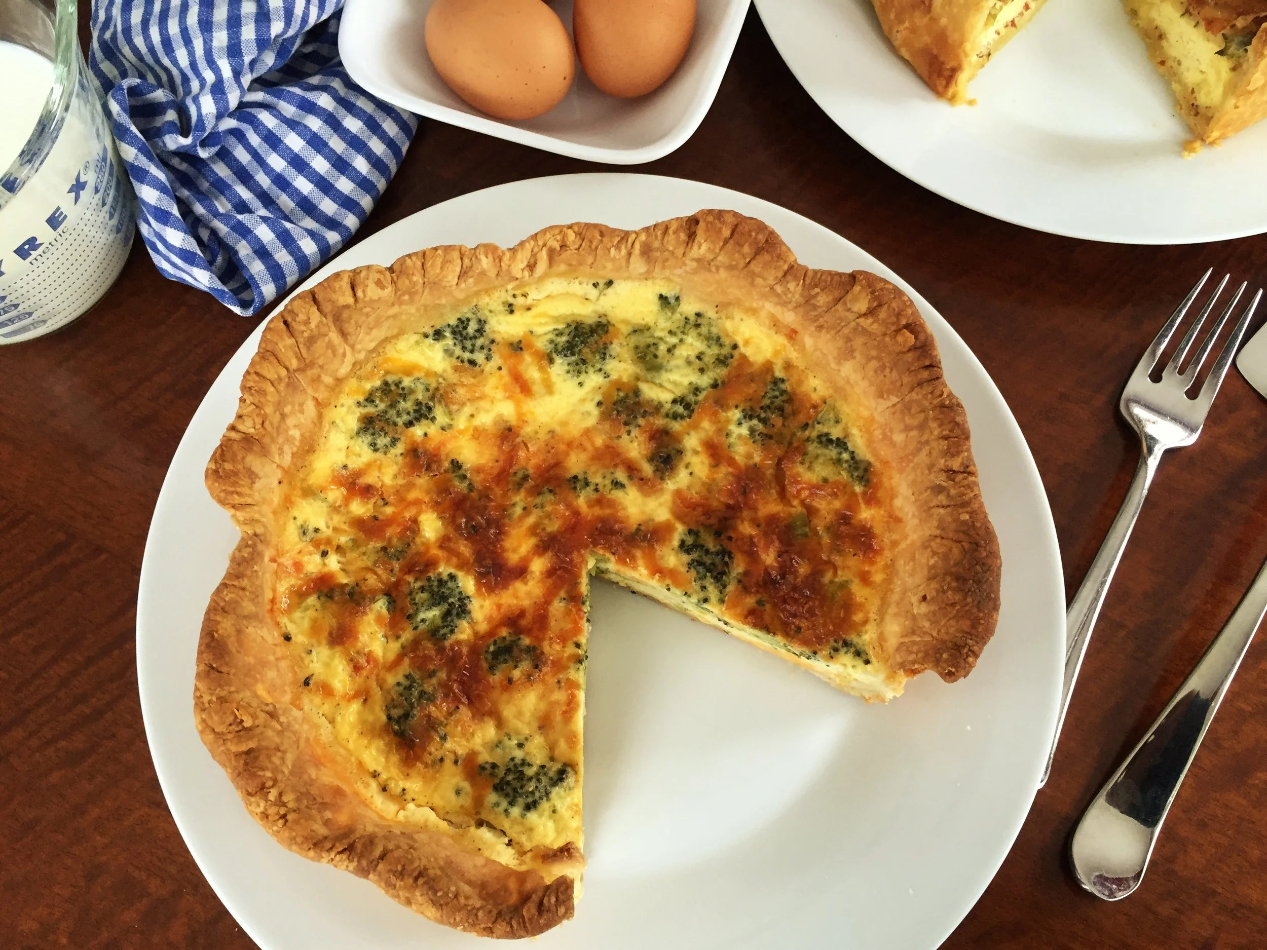 Broccoli Cheddar Quiche made in the Adventure Kitchen in February 2016.