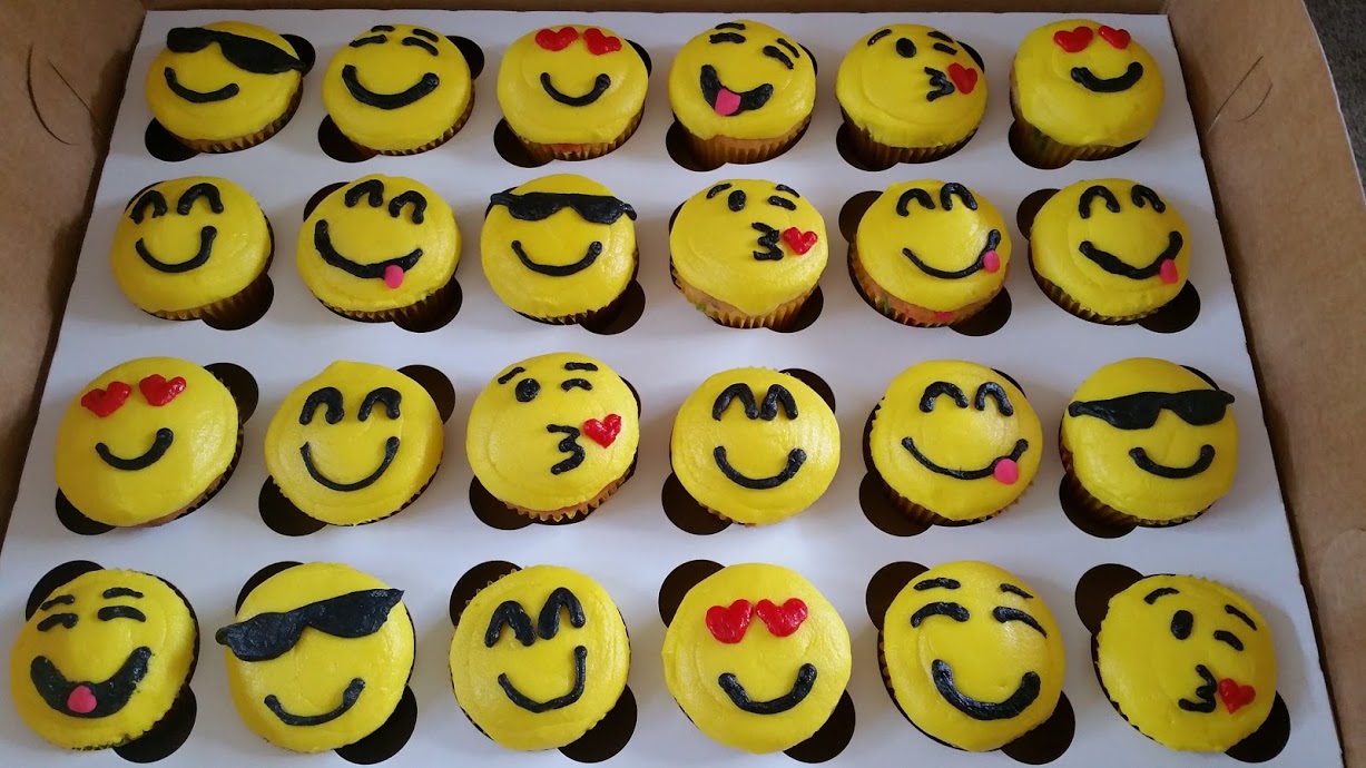 We'll decorate cupcakes to look like emoji faces, like these!