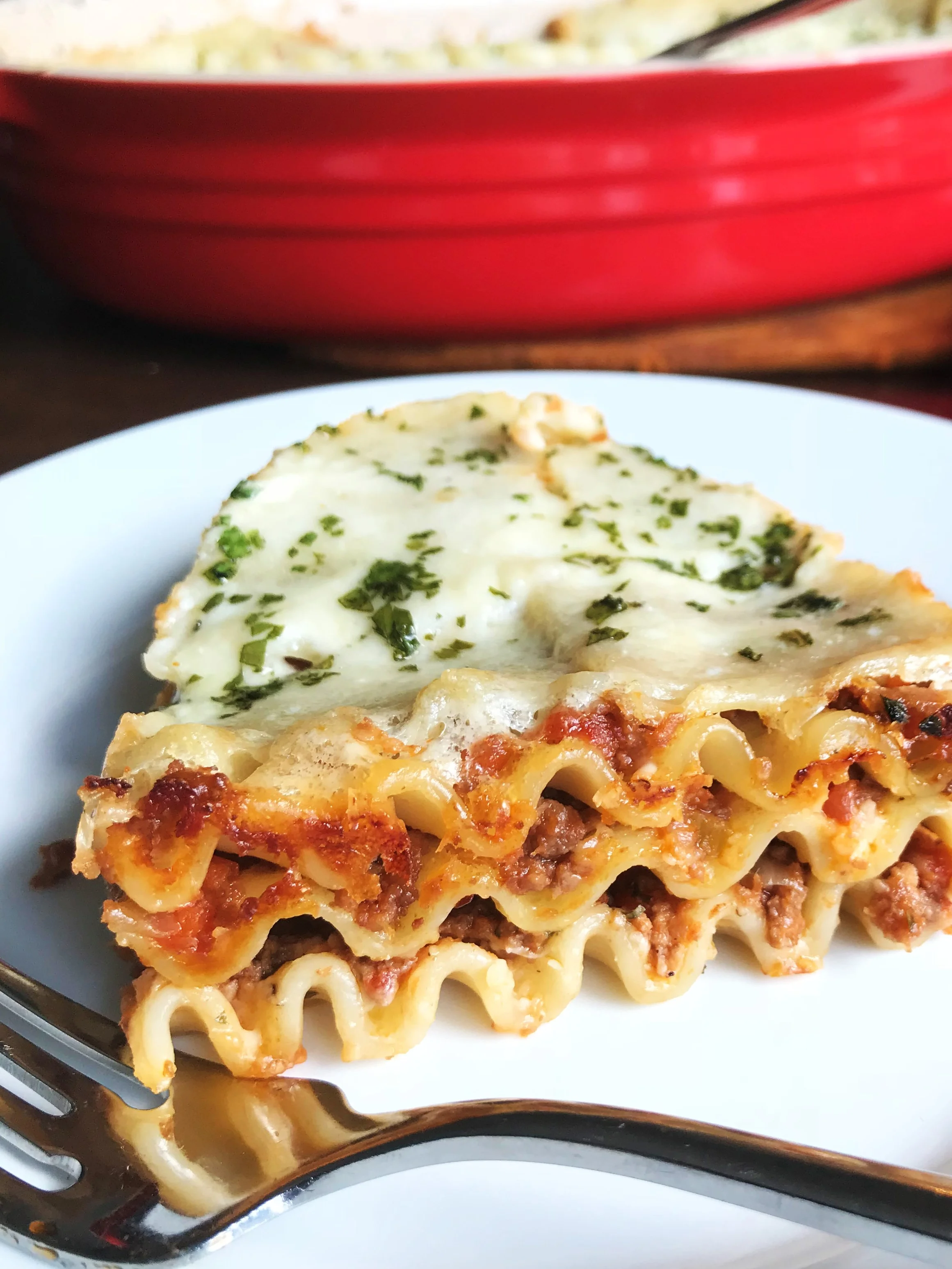 The layers of our Classic Lasagna. You can make more layers if you want! Just double the Bolognese, double the Parmesan bechamel and double the lasagna noodles. Really great either way.
