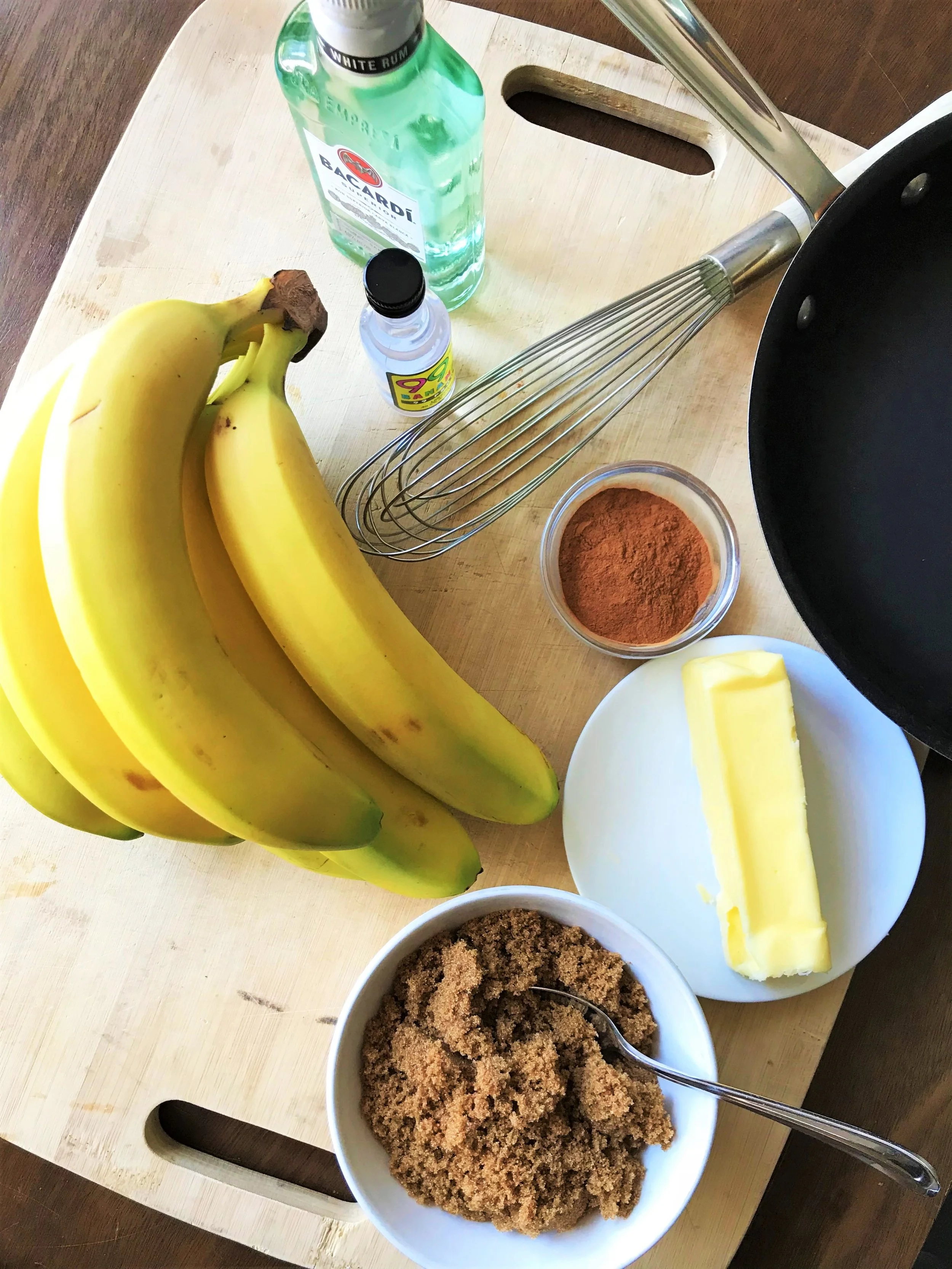 Ingredients for Classic Bananas Foster, ready to go in the Adventure Kitchen. One of those desserts that's actually pretty simple and quick to make, but seems oh so fancy :)