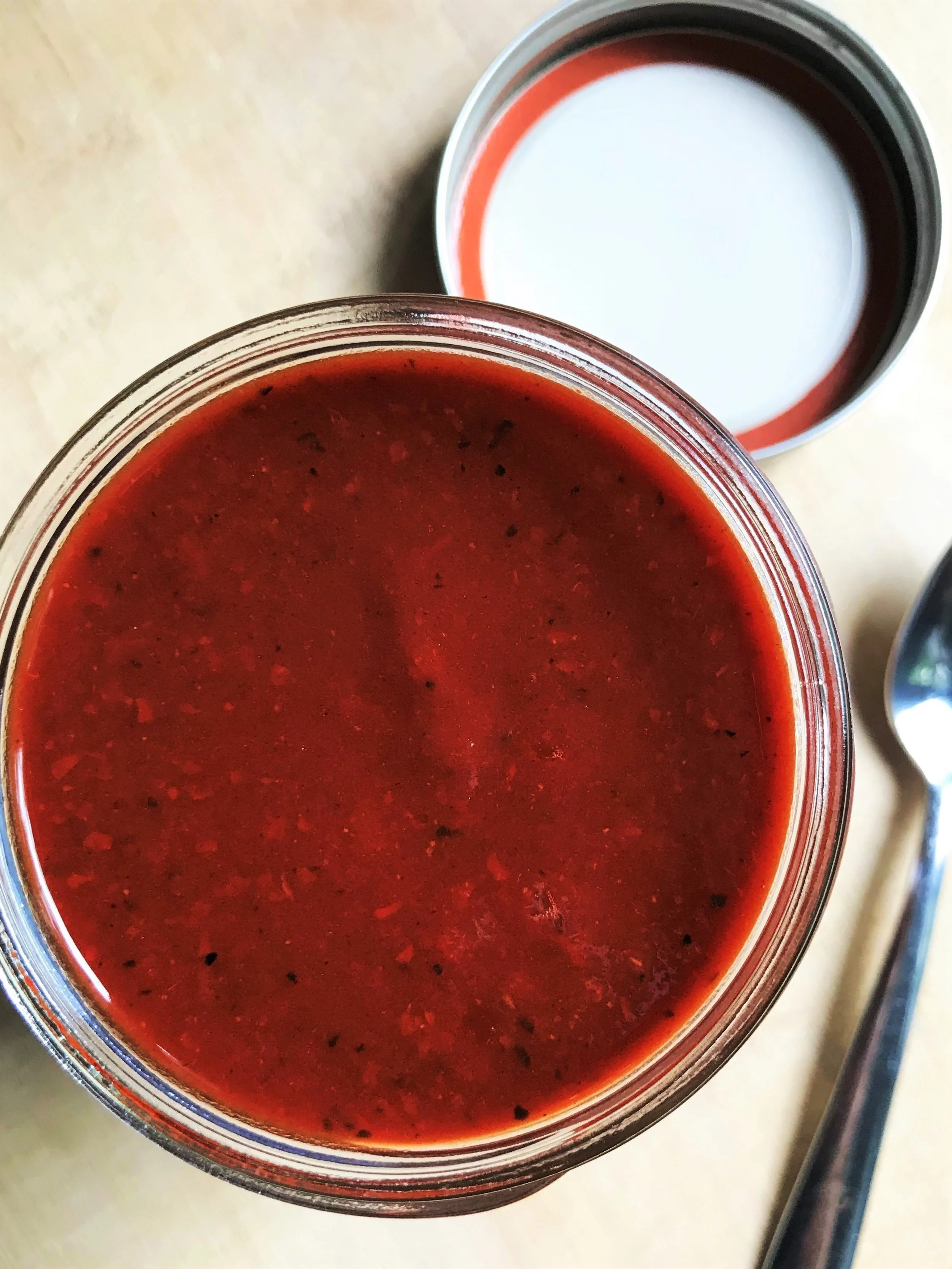 Guajillo Enchilada Sauce made in the Adventure Kitchen with toasted guajillo chiles, garlic and chicken broth.