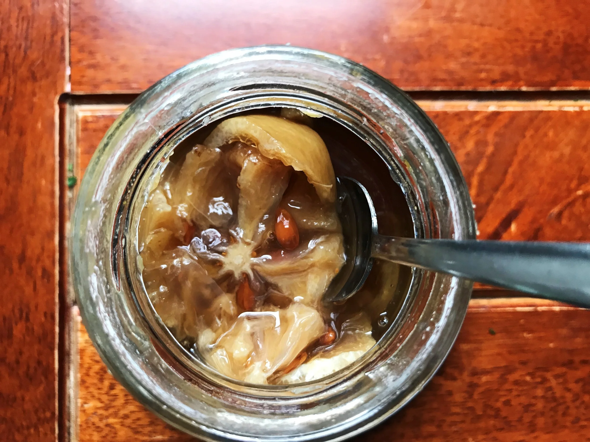 Preserved lemons in a jar in the Adventure Kitchen.