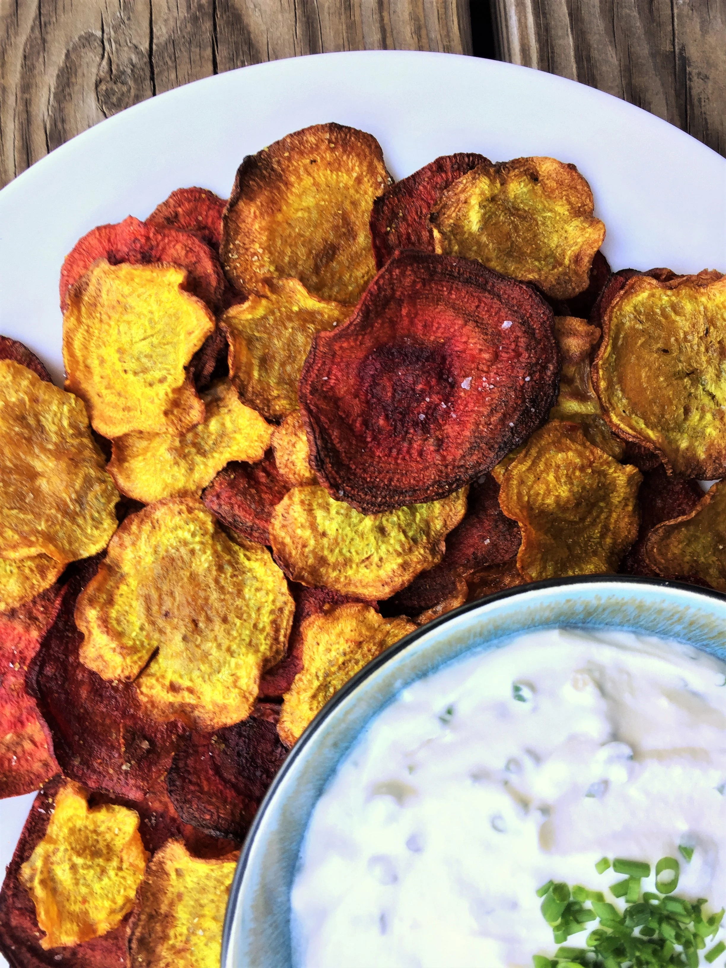 These Curried Beet Chips are ready to scoop up some of that creamy goat cheese dip.