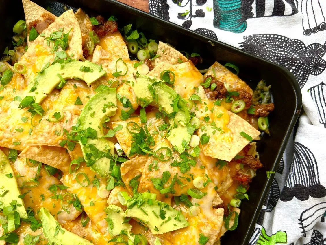 Nachos with Mexican-Spiced Vegetarian Lentils or Ground Beef