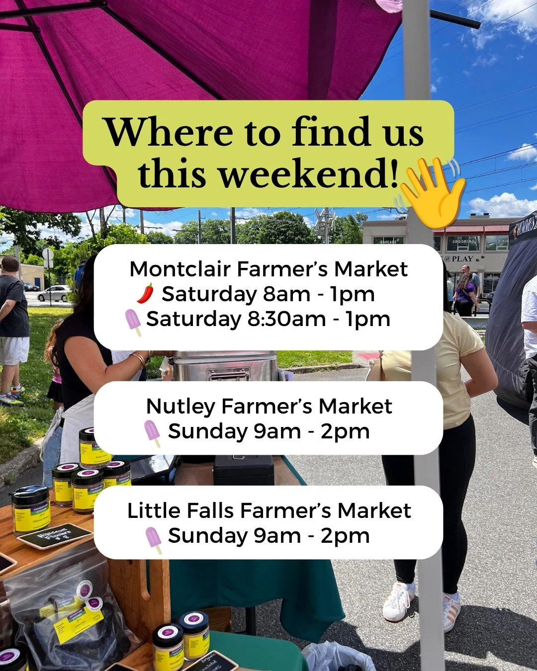We&rsquo;re packing up the spices and Spicepops and hitting the markets this weekend! 🌶️🍭
📍 Saturday
🌶️ Montclair Farmers Market | 8 AM&ndash;1 PM
Shop our spices, say hi, and grab a Spicepop!

And if you&rsquo;re in the mood for something cold a