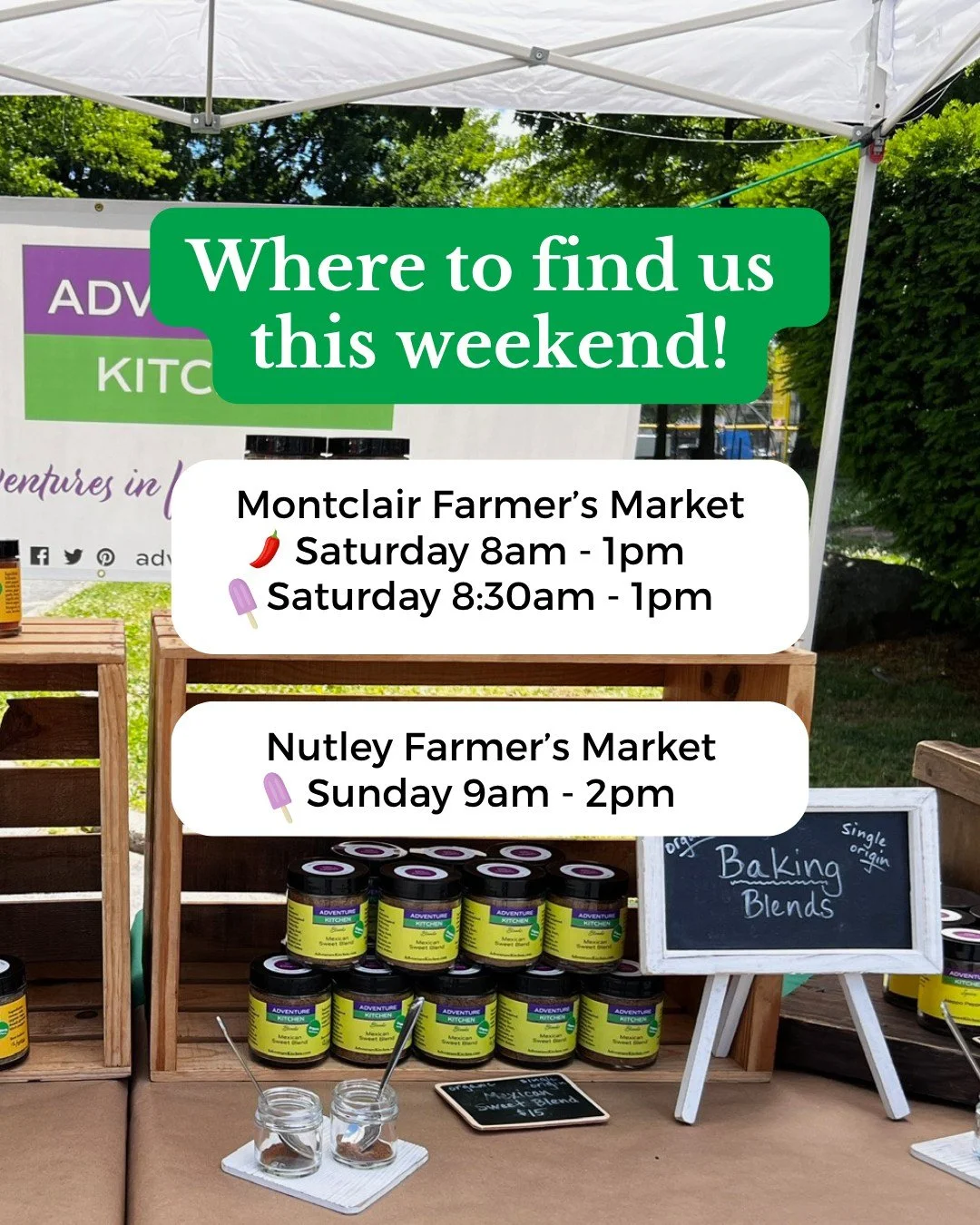 Need a little something to do this weekend? We have an idea!

Come find us at the farmers market for some recipe inspiration, a little SpicePop treat, and maybe a few ingredients you didn&rsquo;t plan on bringing home 😉
📍 Saturday
🌶️ Montclair Far