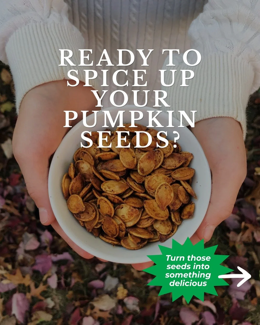 🚫Don't toss those pumpkin seeds!🎃 Turn them into a crunchy, savory snack with a little olive oil, salt, and your favorite spices. 

Here's how to switch up the flavor every time😋:

🌱 ROASTED SPICED PUMPKIN SEEDS

Ingredients:
&bull; 1 &frac12; cu