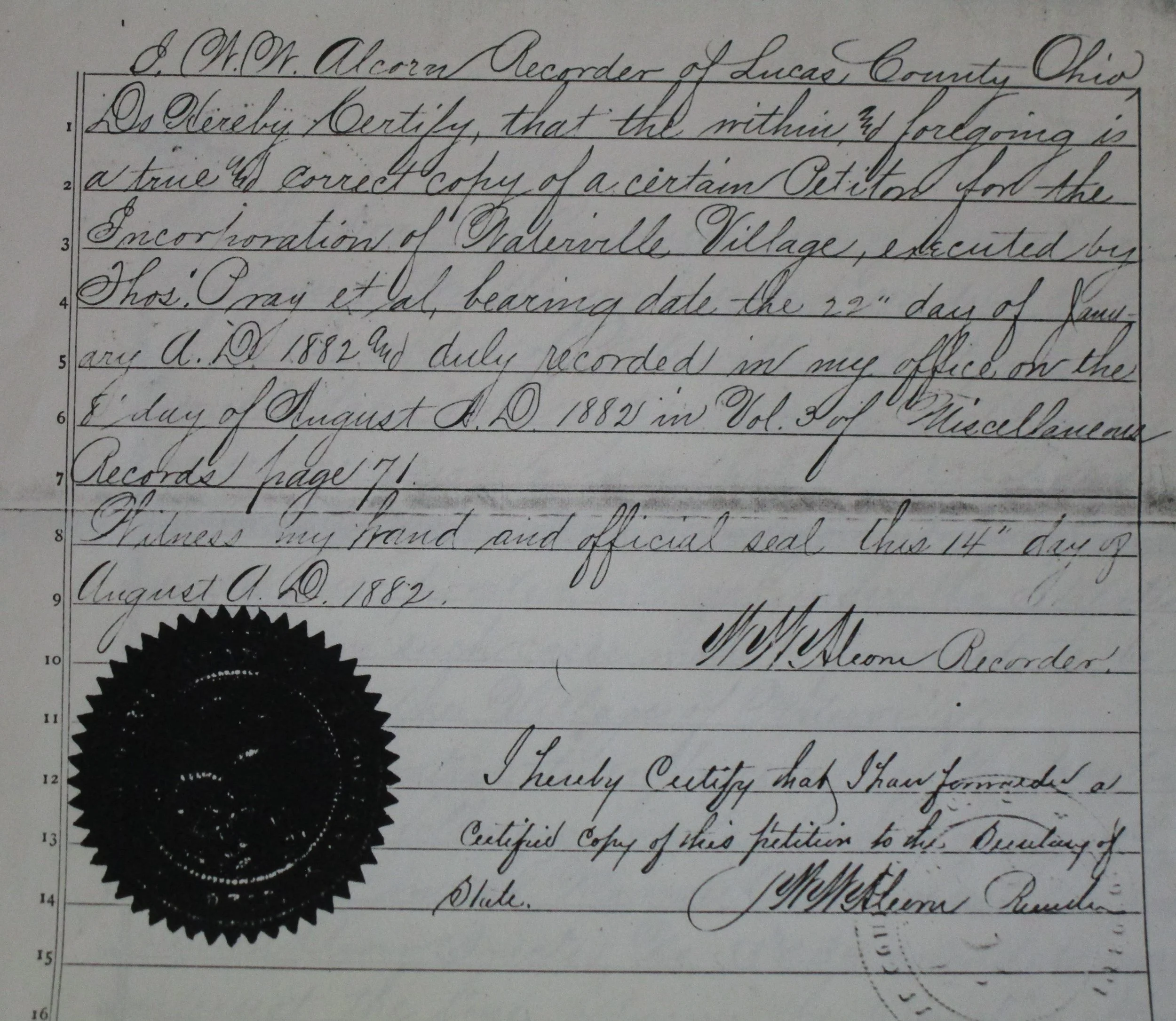 IN COORPORATION RECORD 1882