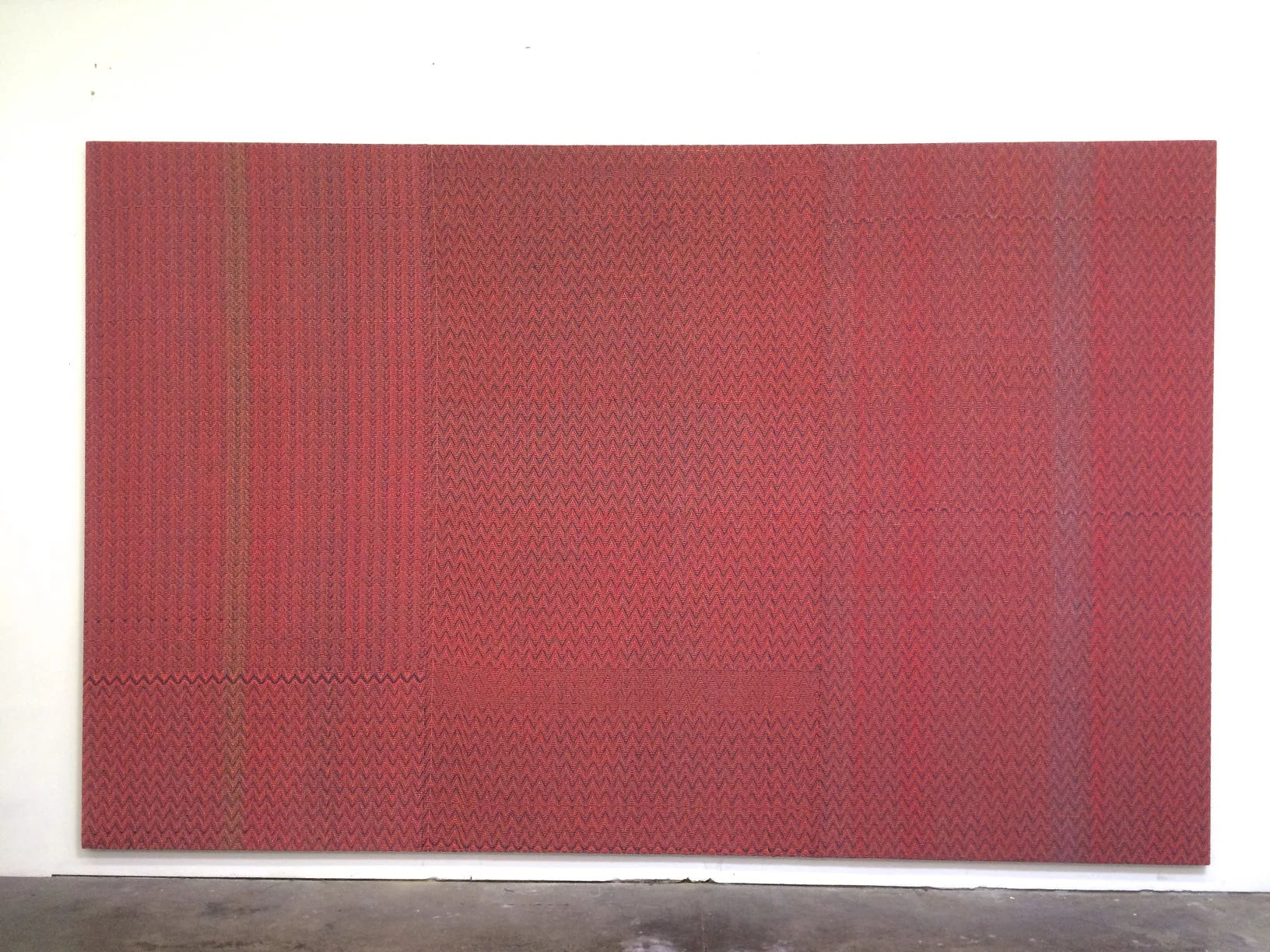   Shadow Weave Navy Blue (23) + Neon Orange 8/4 Cotton 15 EPI #1a , acrylic on 8/4 cotton yarn and wood panel, 2013, 100.25 x 158.5" 