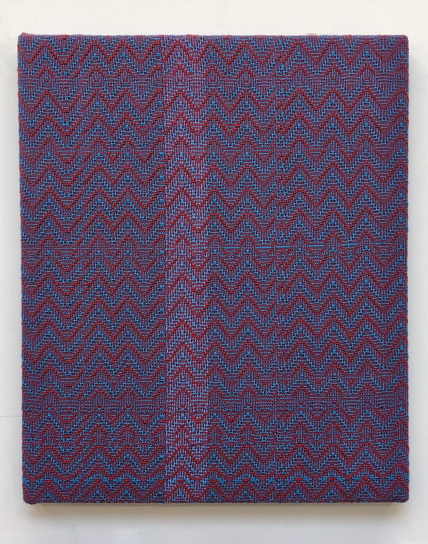   Shadow Weave Red (02) + Florescent Blue (Parakeet 84) 8/4 Cotton EPI 15,  acrylic on 8/4 cotton yarn and canvas, 24 X 20”, 2019 