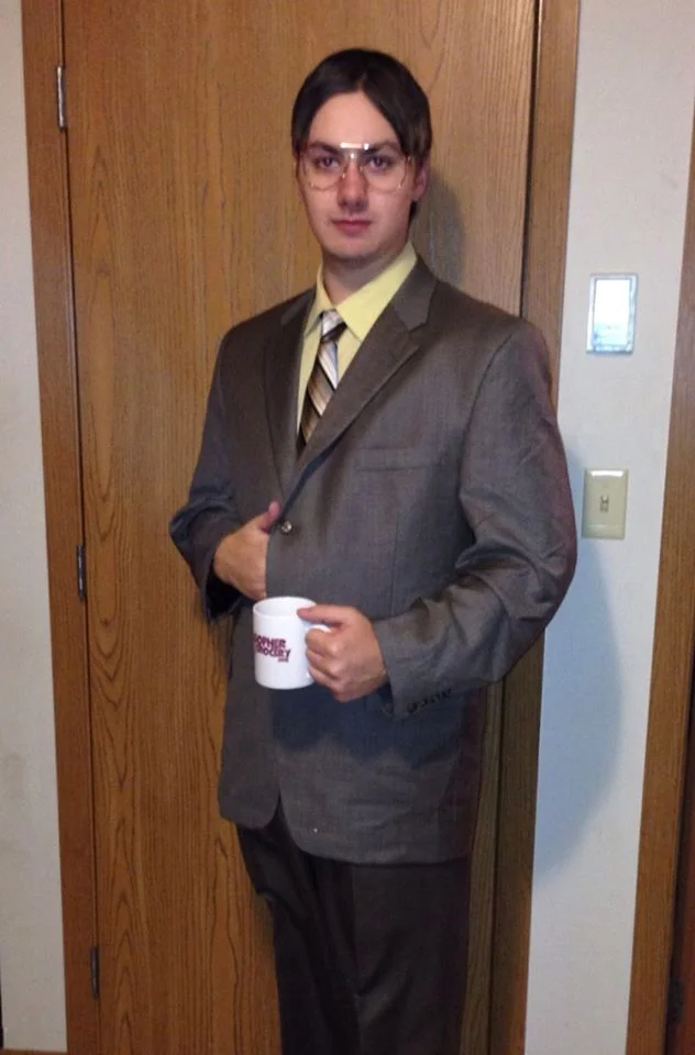 Dressed as Dwight from The Office for Halloween
