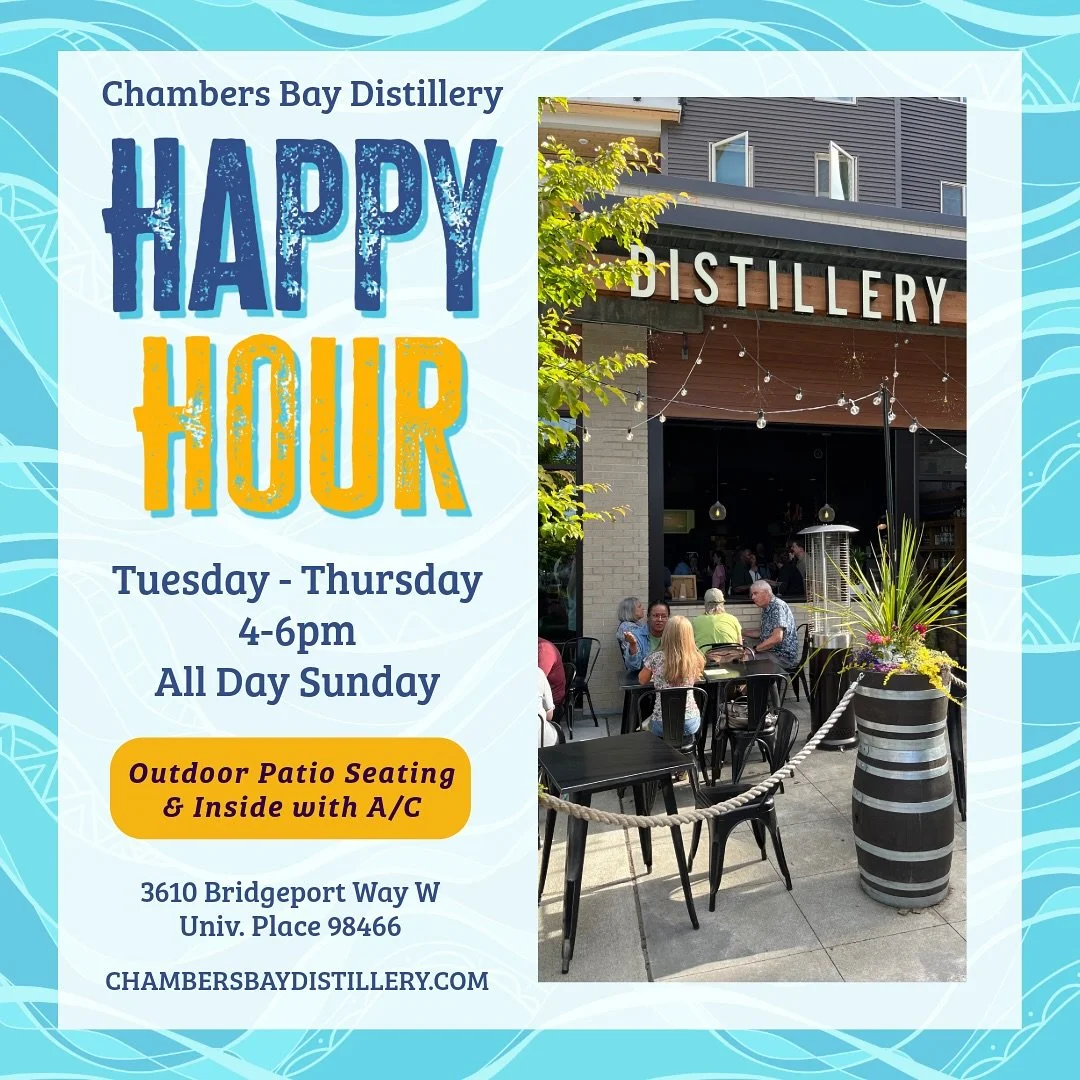 Join us this evening for a refreshing cocktail and a bite. We have outdoor seating or inside if you want to cool off. Happy hour runs from 4 to 6 PM, and we&rsquo;ll be open till 10 PM. Cheers! 🍸 
&hellip;
#ChambersBay #CraftCocktails #UniversityPla