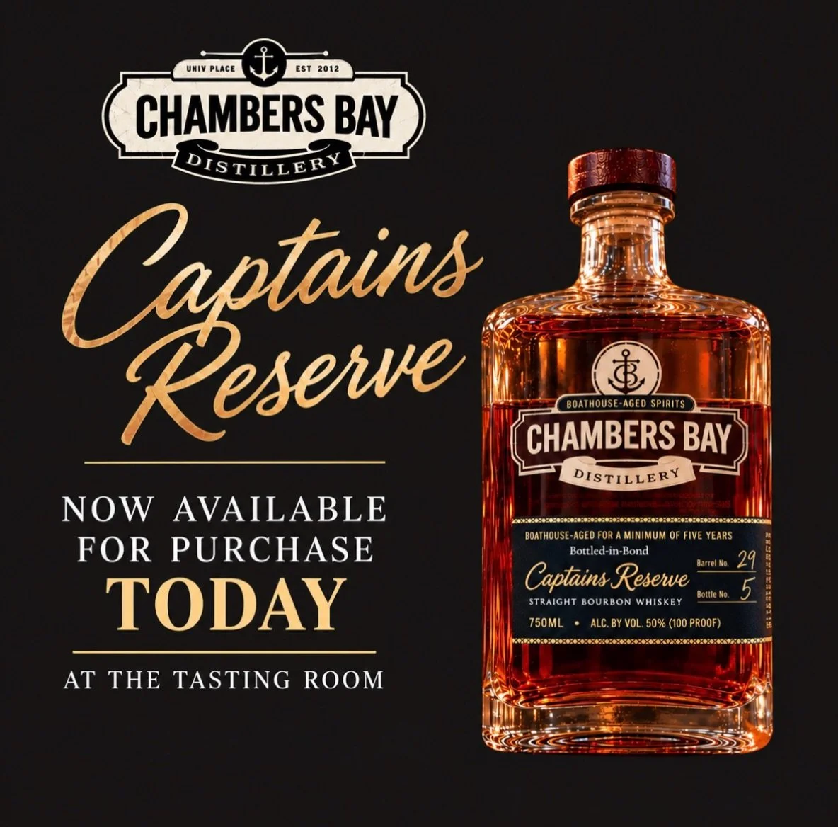 This Fall&rsquo;s release of Captains Reserve bottles are available for purchases and in-house cocktails today! 

Just in time for the holidays! This limited release, fall special is our 6+ year, boathouse aged bourbon. It is 100 proof, bottled and b