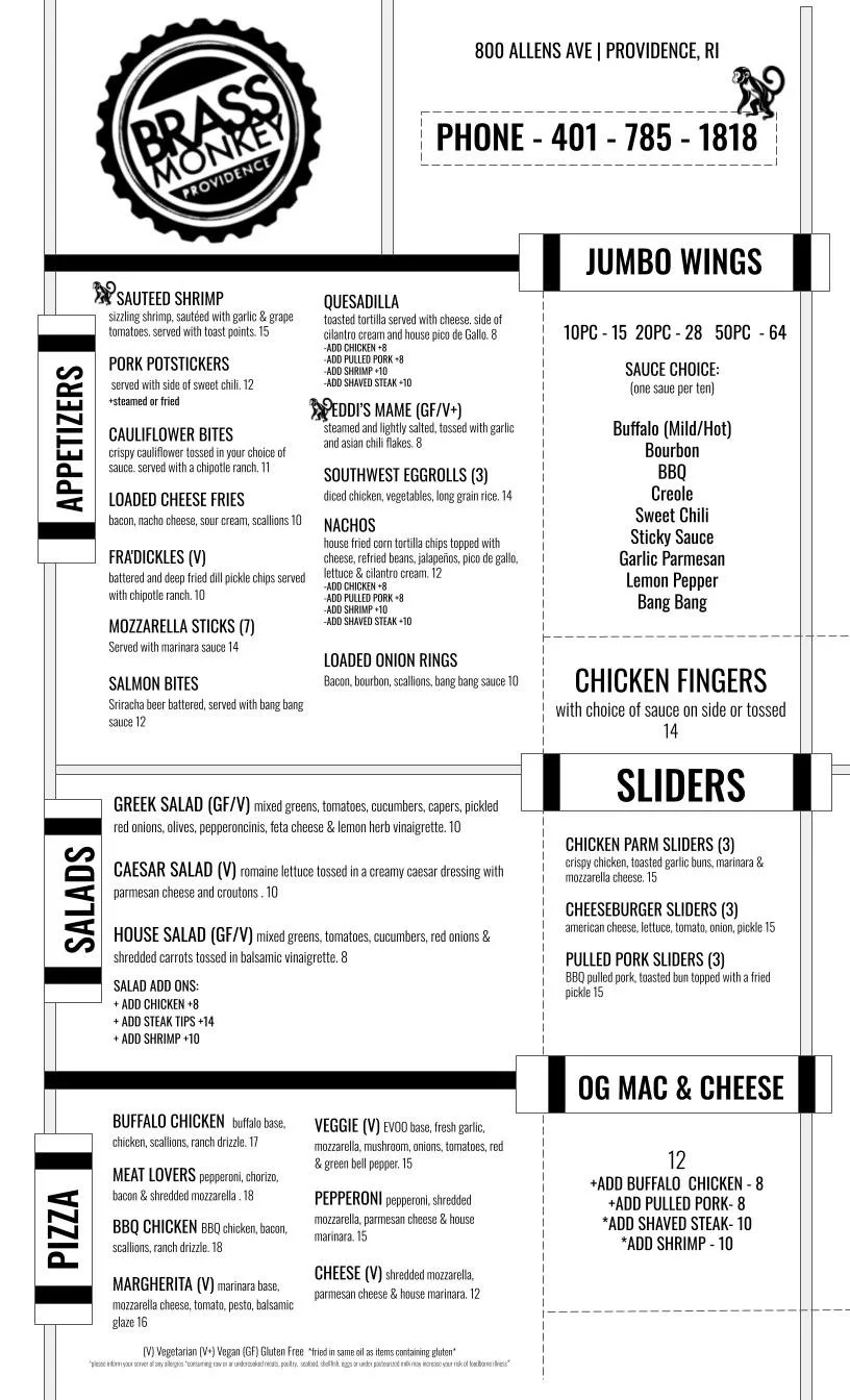 Menu — Brass Monkey